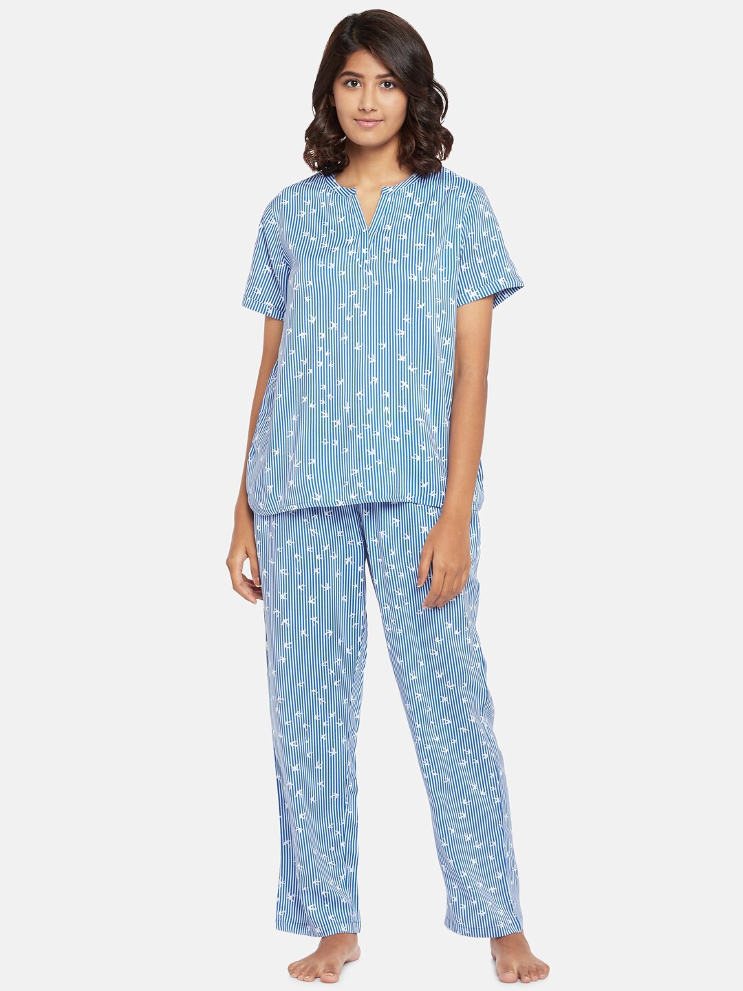 

Dreamz by Pantaloons Women Blue & White Striped Night suit