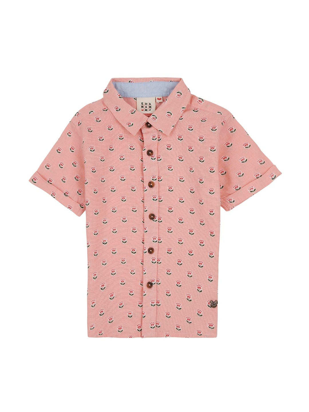 

Ed-a-Mamma Boys Peach-Coloured & Red Regular Fit Printed Casual Sustainable Shirt