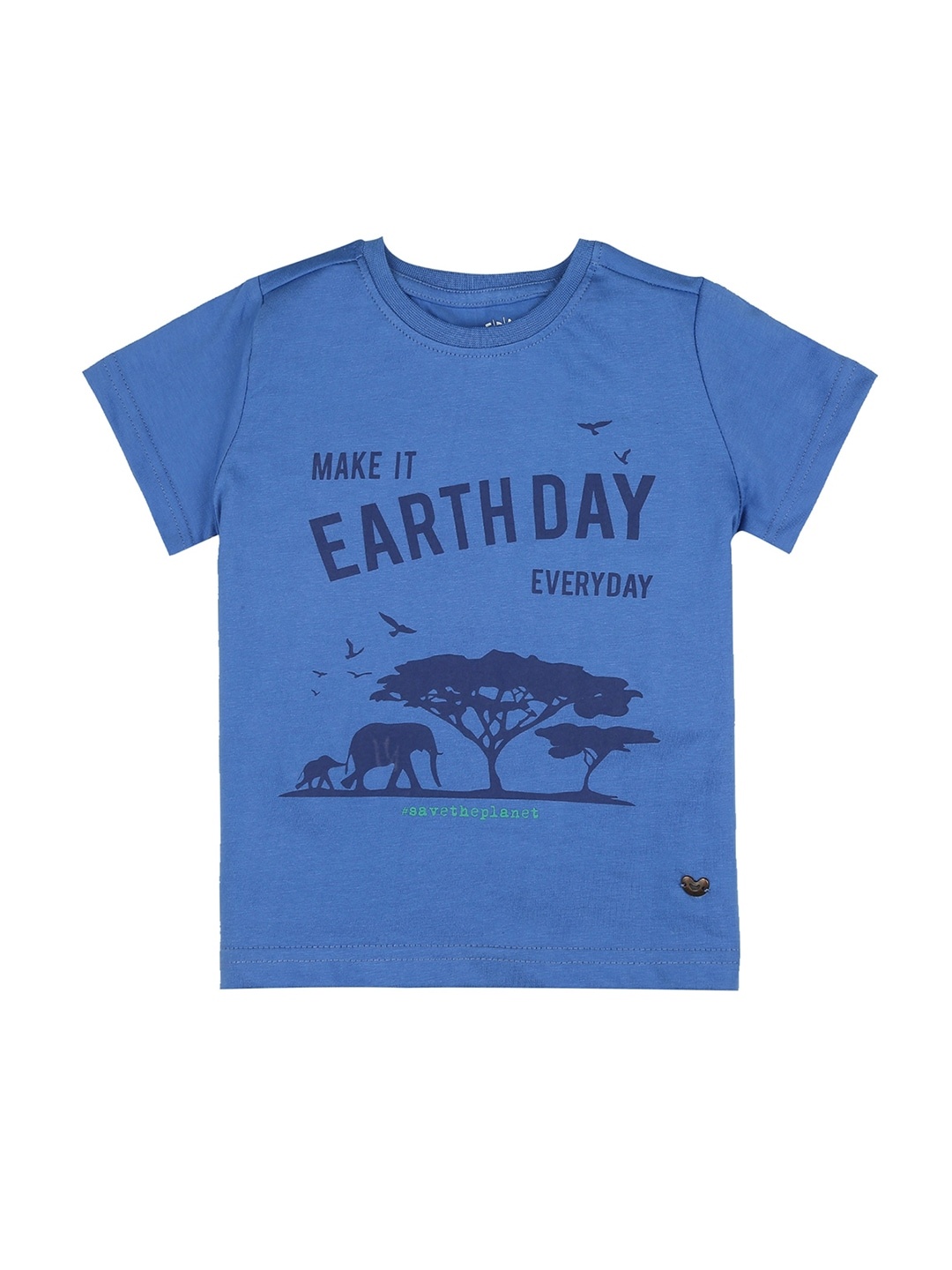 

Ed-a-Mamma Boys Blue Printed Round Neck Sustainable T-shirt