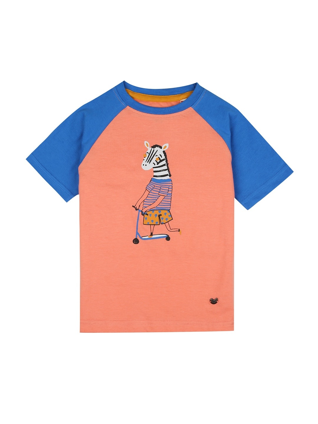 

Ed-a-Mamma Boys Peach-Coloured & Blue Printed Round Neck Sustainable T-shirt