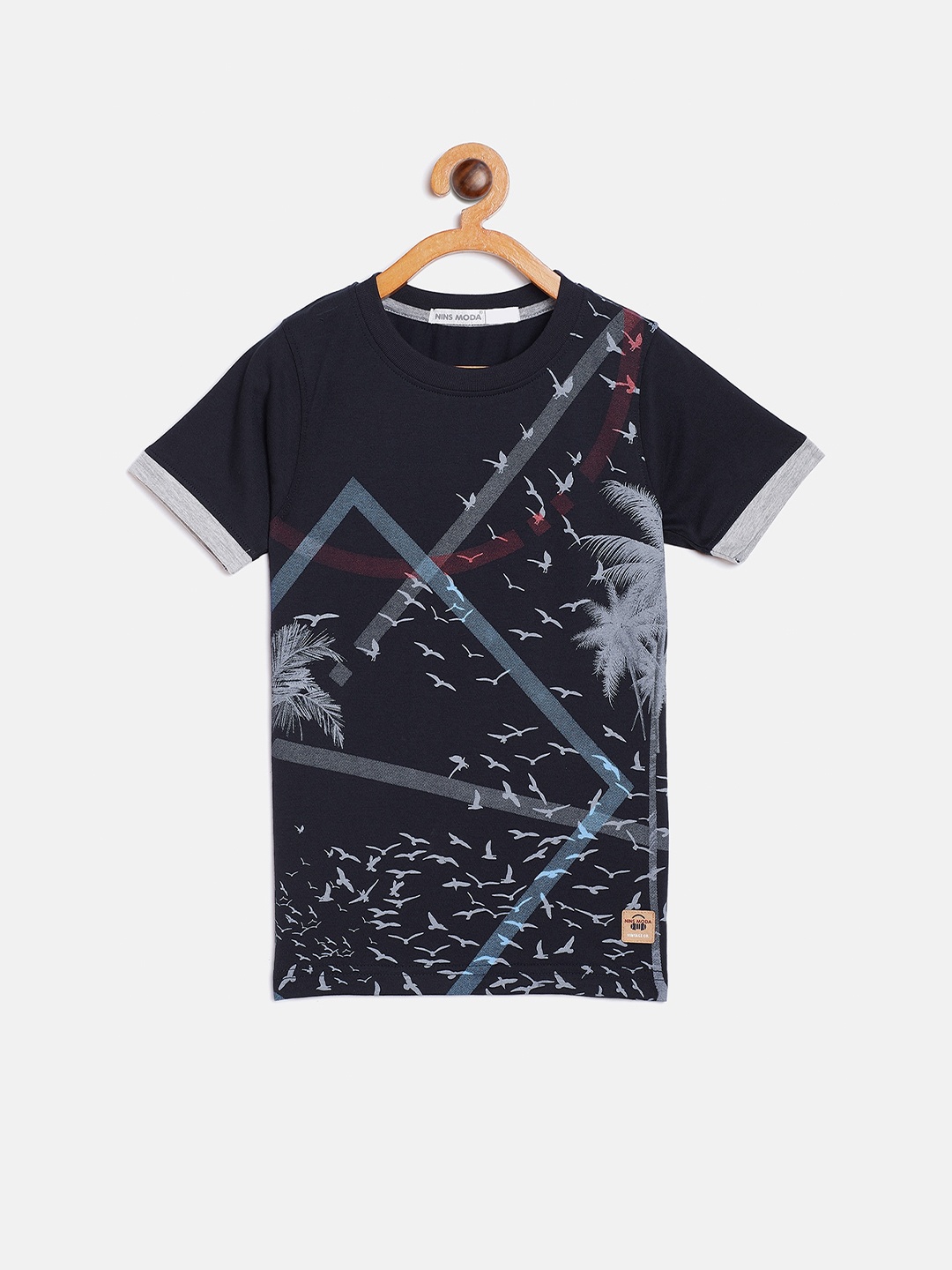

Nins Moda Boys Navy Blue Printed Round Neck T-shirt