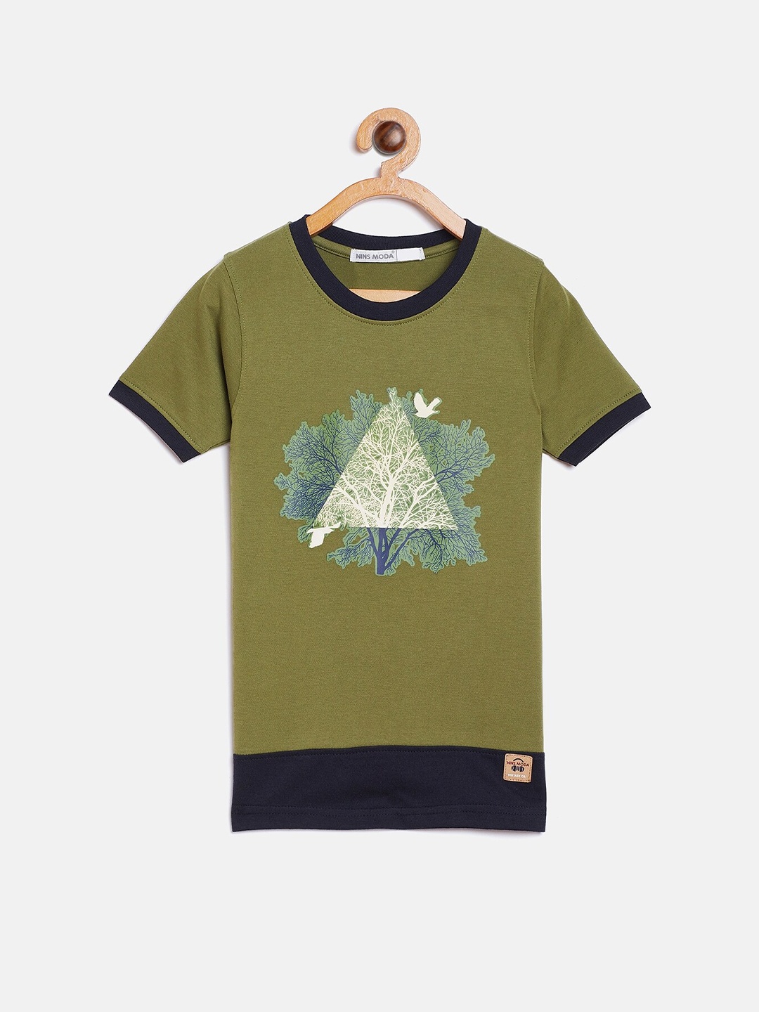 

Nins Moda Boys Olive Green Printed Round Neck T-shirt