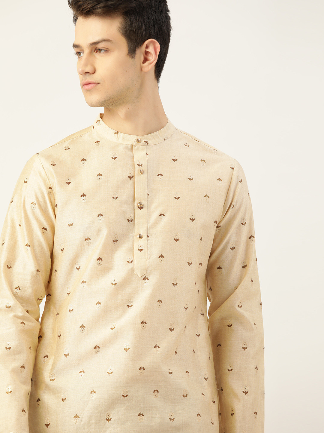 

House of Pataudi Men Beige Ethnic Woven Design Jashn Kurta