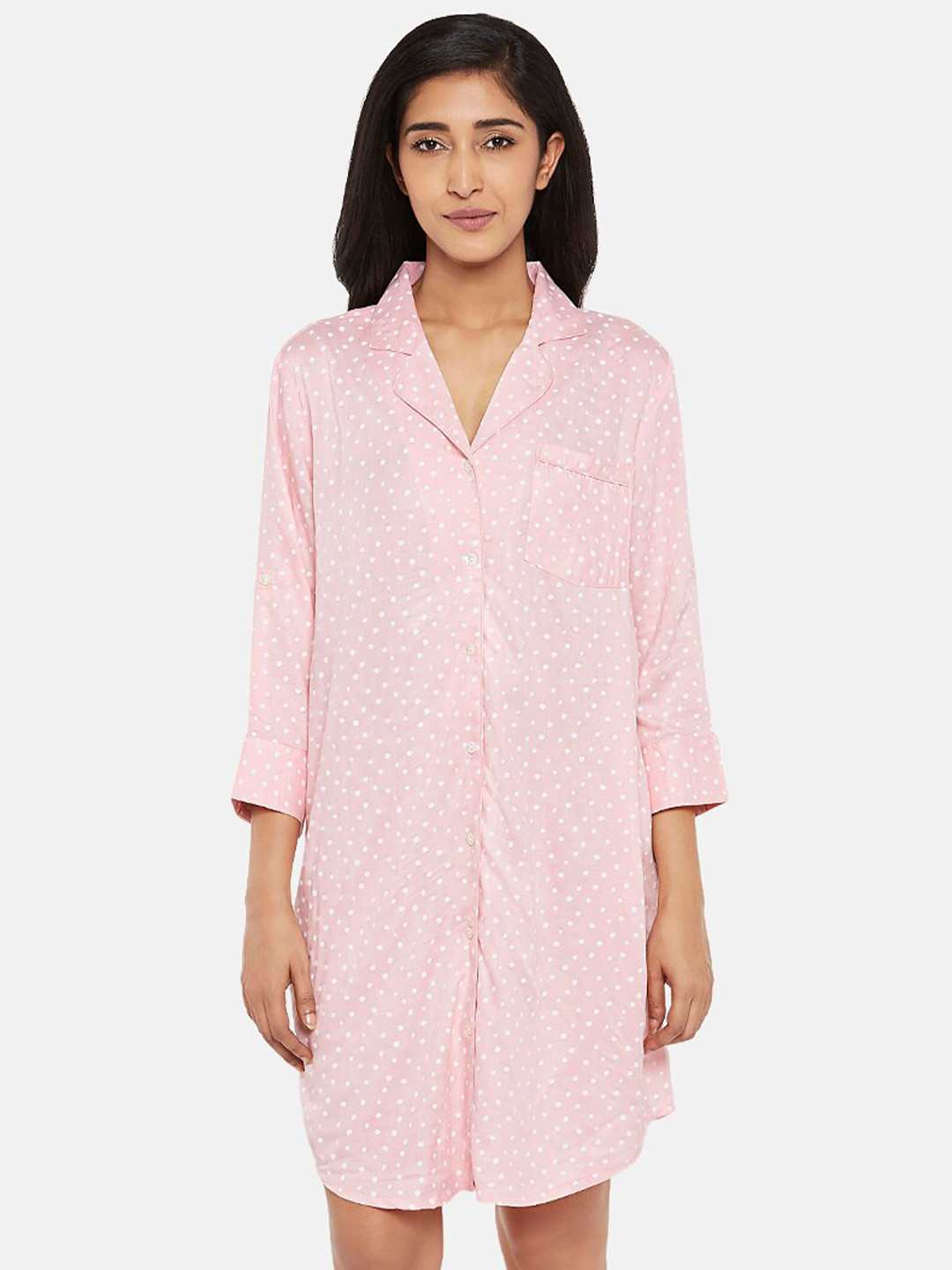 

Dreamz by Pantaloons Pink & White Polka Dot Printed Nightdress