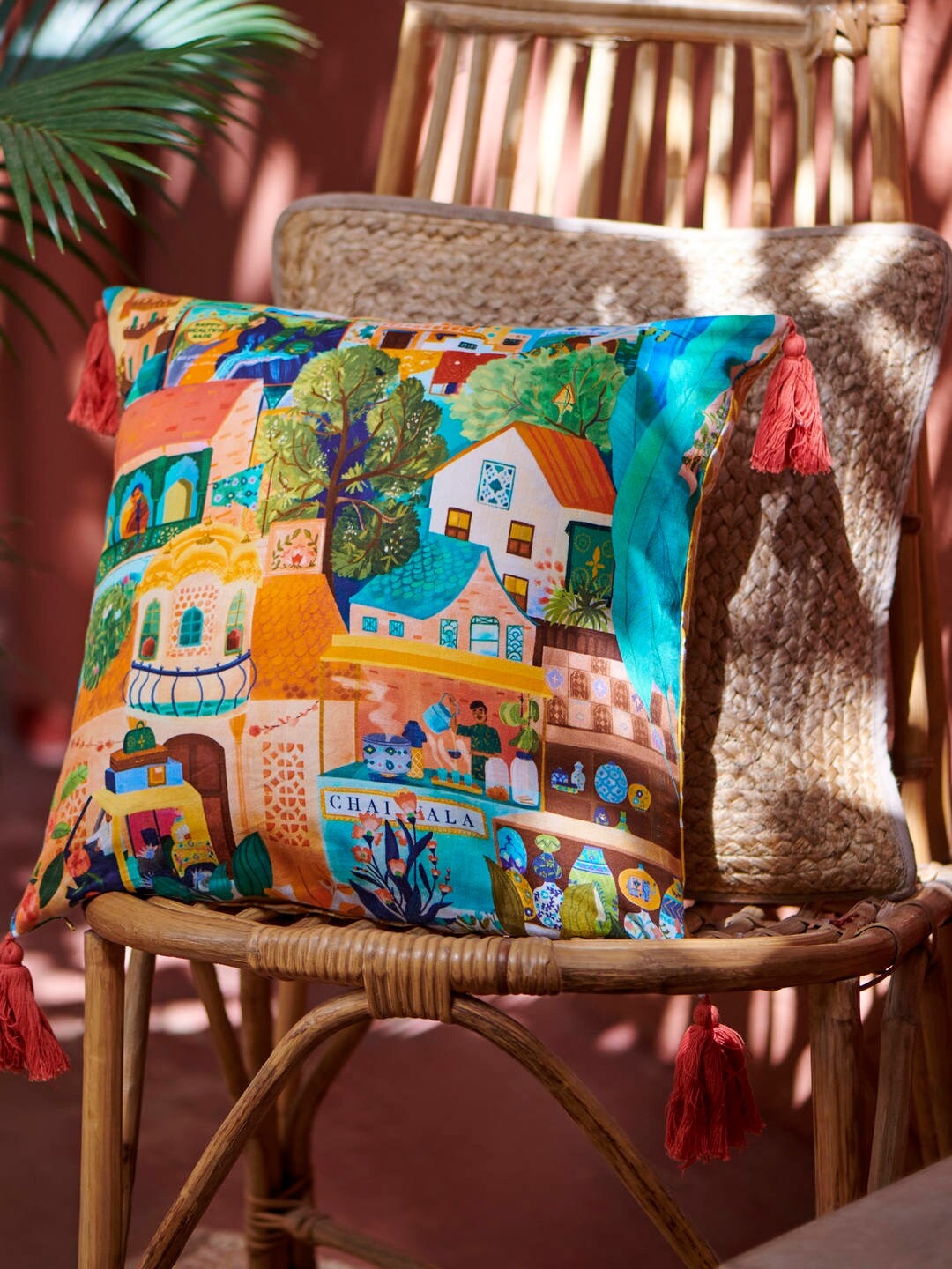 

Chumbak Teal Blue & Yellow Single Quirky Square Cushion Covers