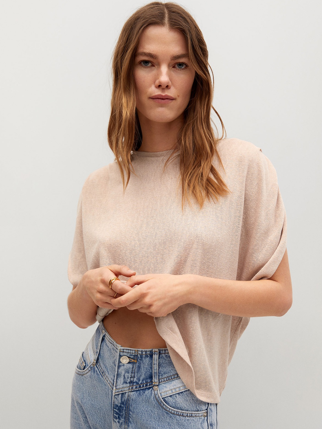 

MANGO Women Beige Extended Sleeves Sustainable T-shirt