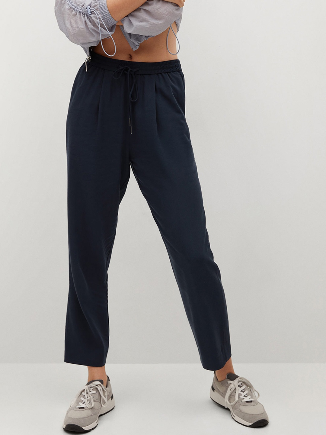 

MANGO Women Navy Blue Pleated Trousers