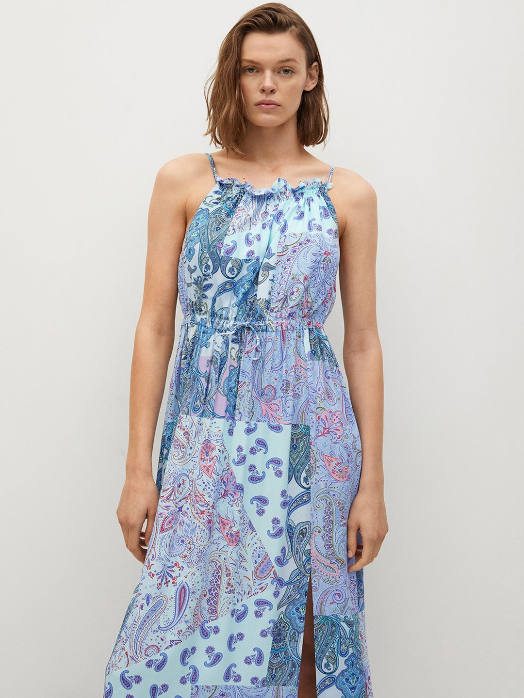 

MANGO Women Blue & Purple Paisley Printed A-Line Midi Sustainable Dress