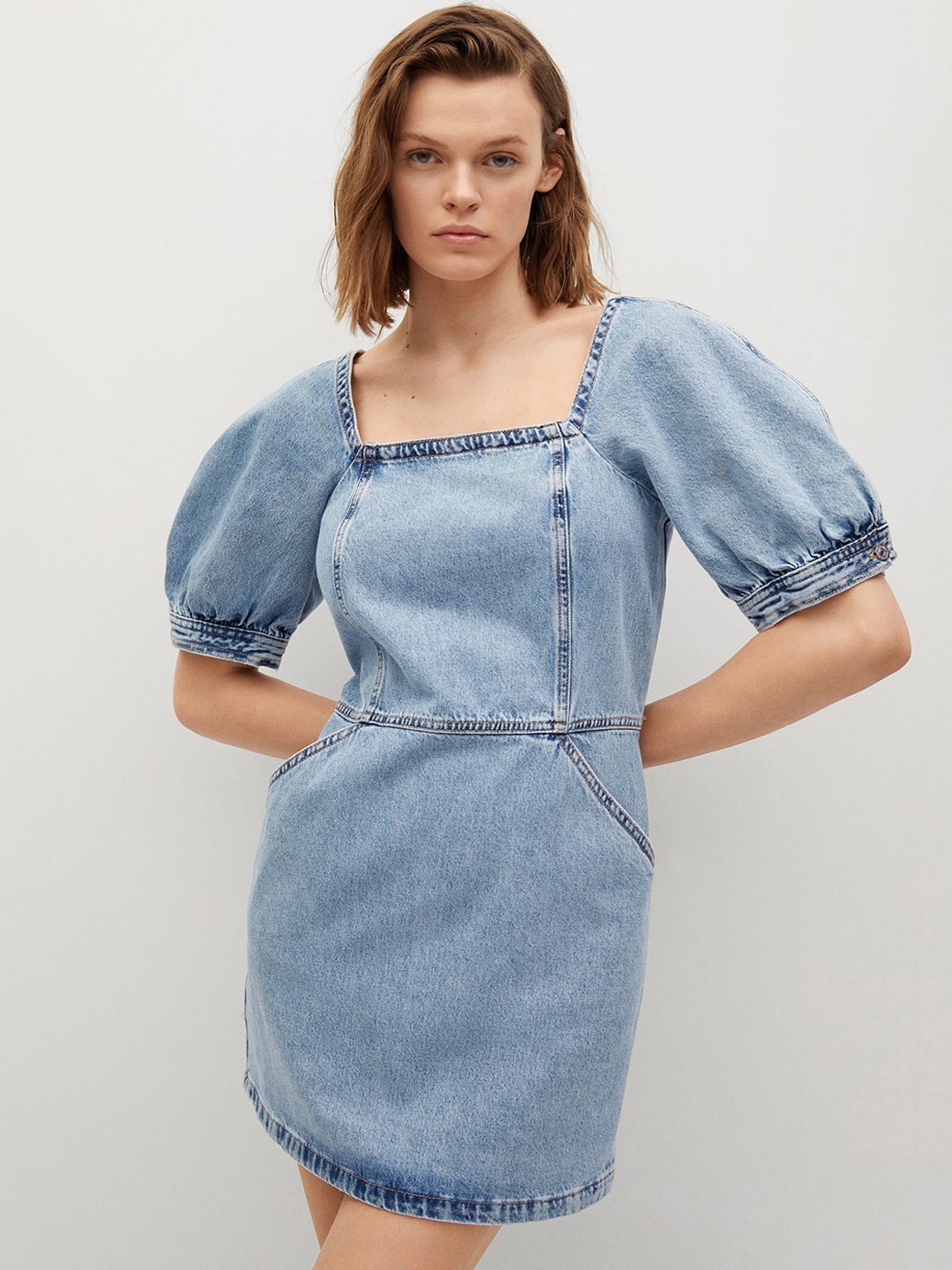

MANGO Blue Pure Cotton Denim Sheath Sustainable Mini Dress