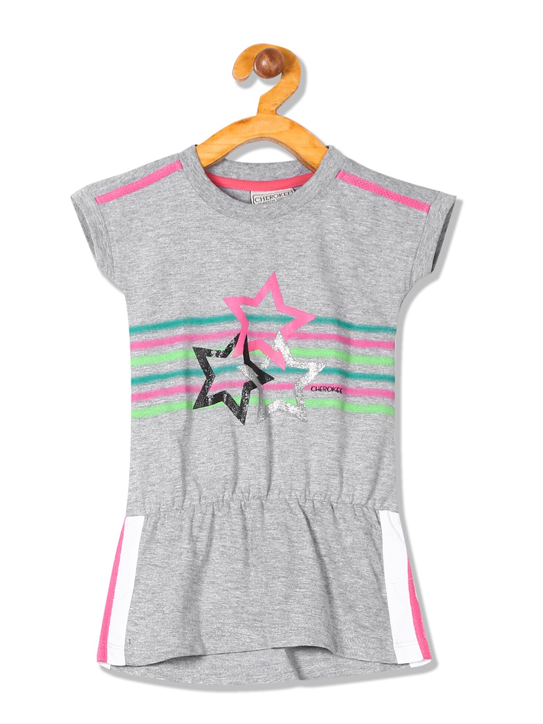 

Cherokee Girls's Grey Melange & Pink Printed Tunic