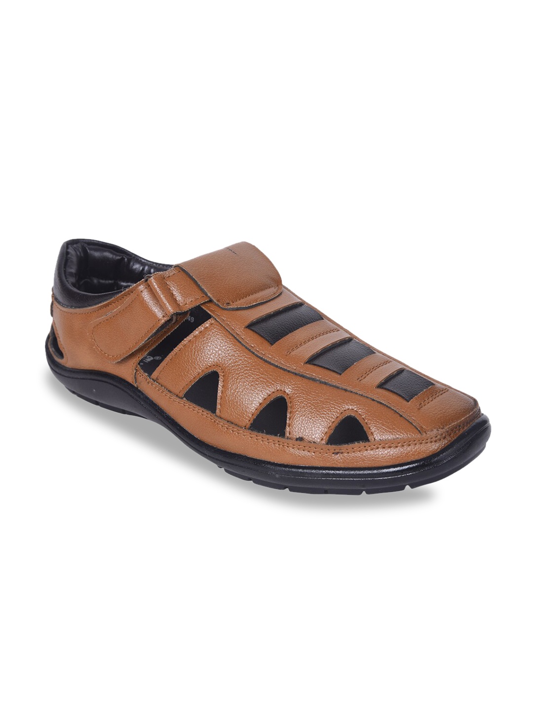 

Ajanta Men Tan Brown & Black Leather Fisherman Sandals