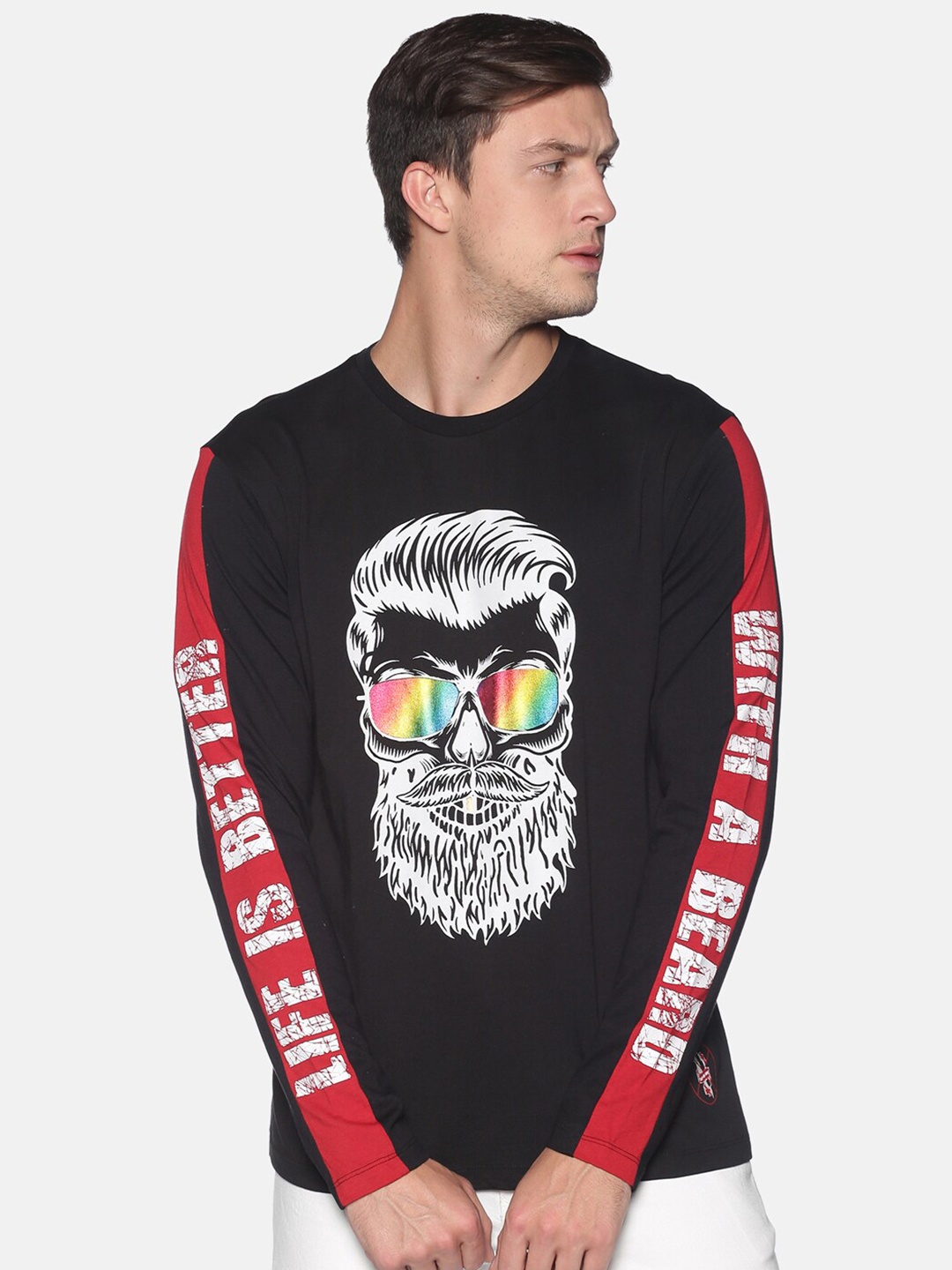 

UrGear Men Black Printed Round Neck T-shirt
