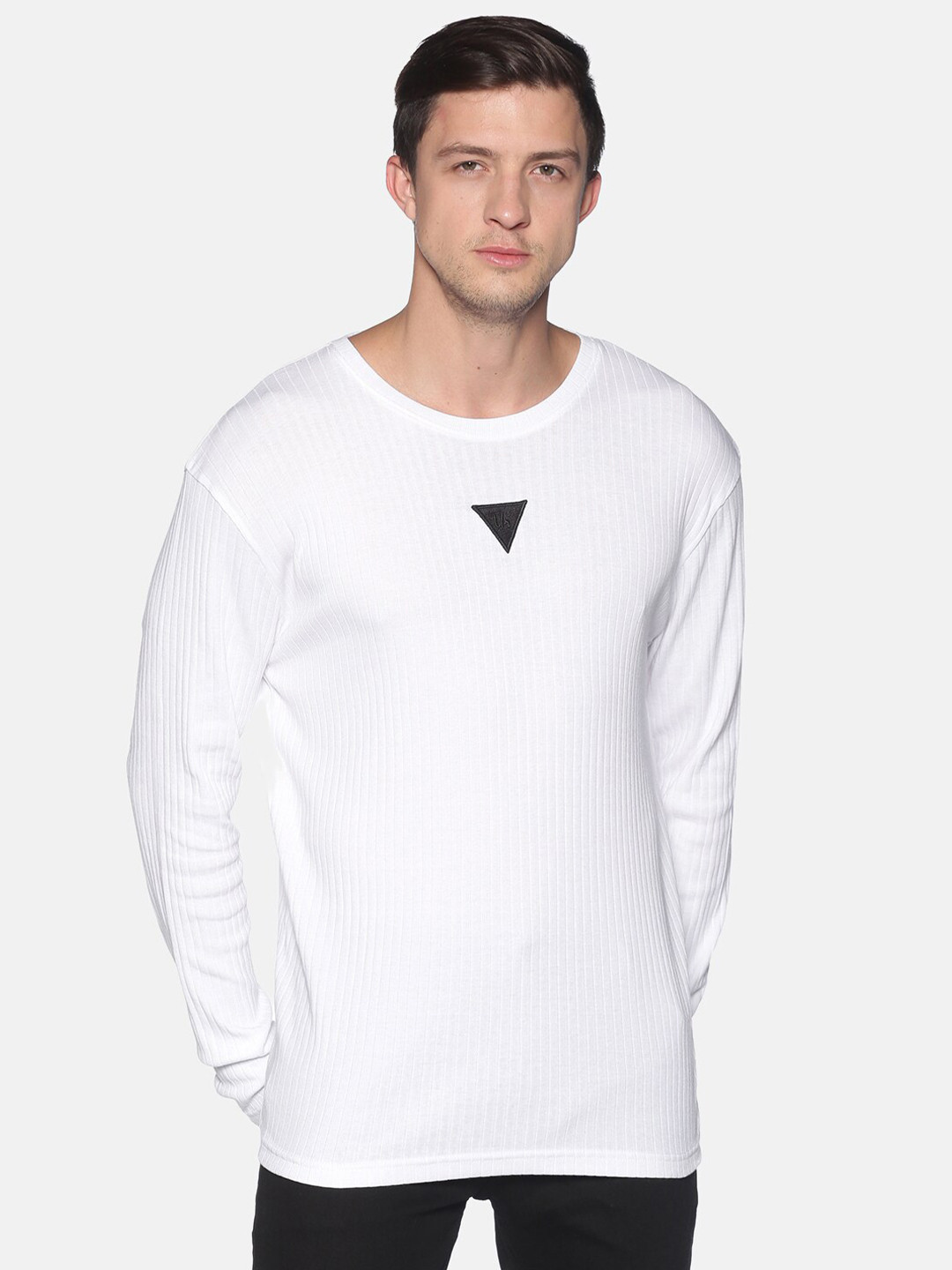 

UrGear Men White Ribbed Round Neck T-shirt