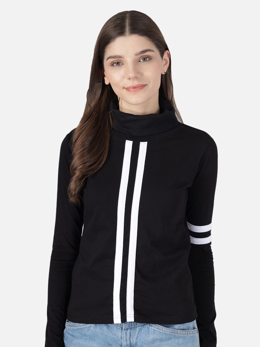 

The Dry State Women Black Solid High Neck T-shirt