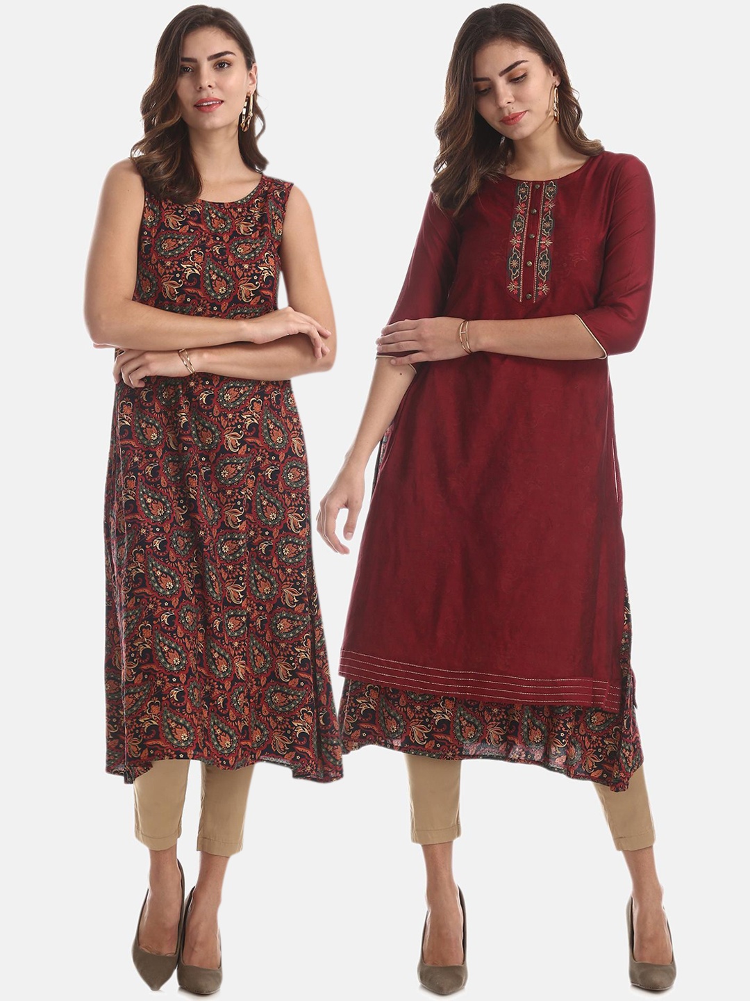 

Anahi Women Pack Of 2 Ethnic Motifs Printed Kurtas, Maroon