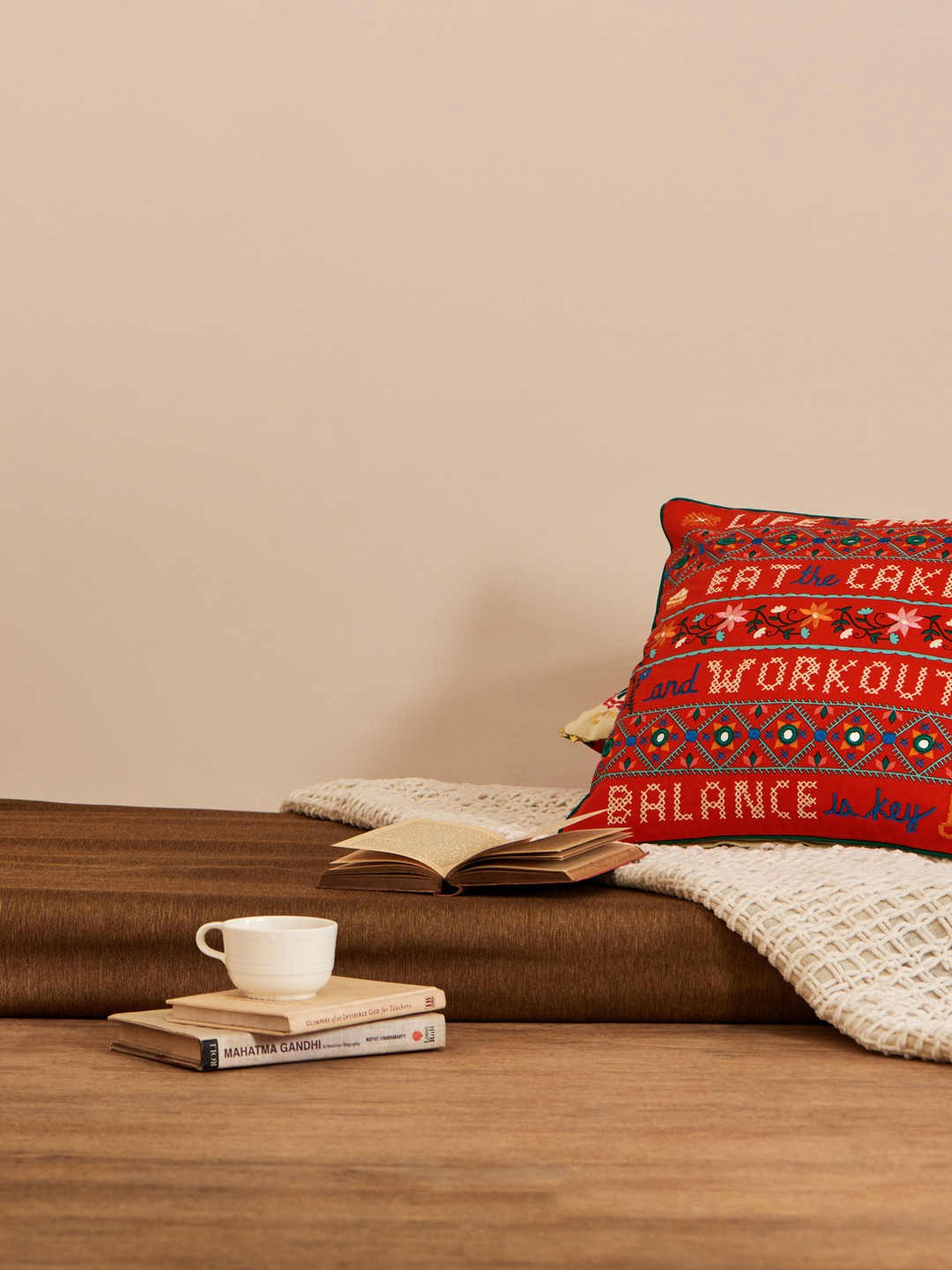 

Chumbak Red & White New Year Resolutions Vintage Cross Stitch Inspired Reversible Cushion