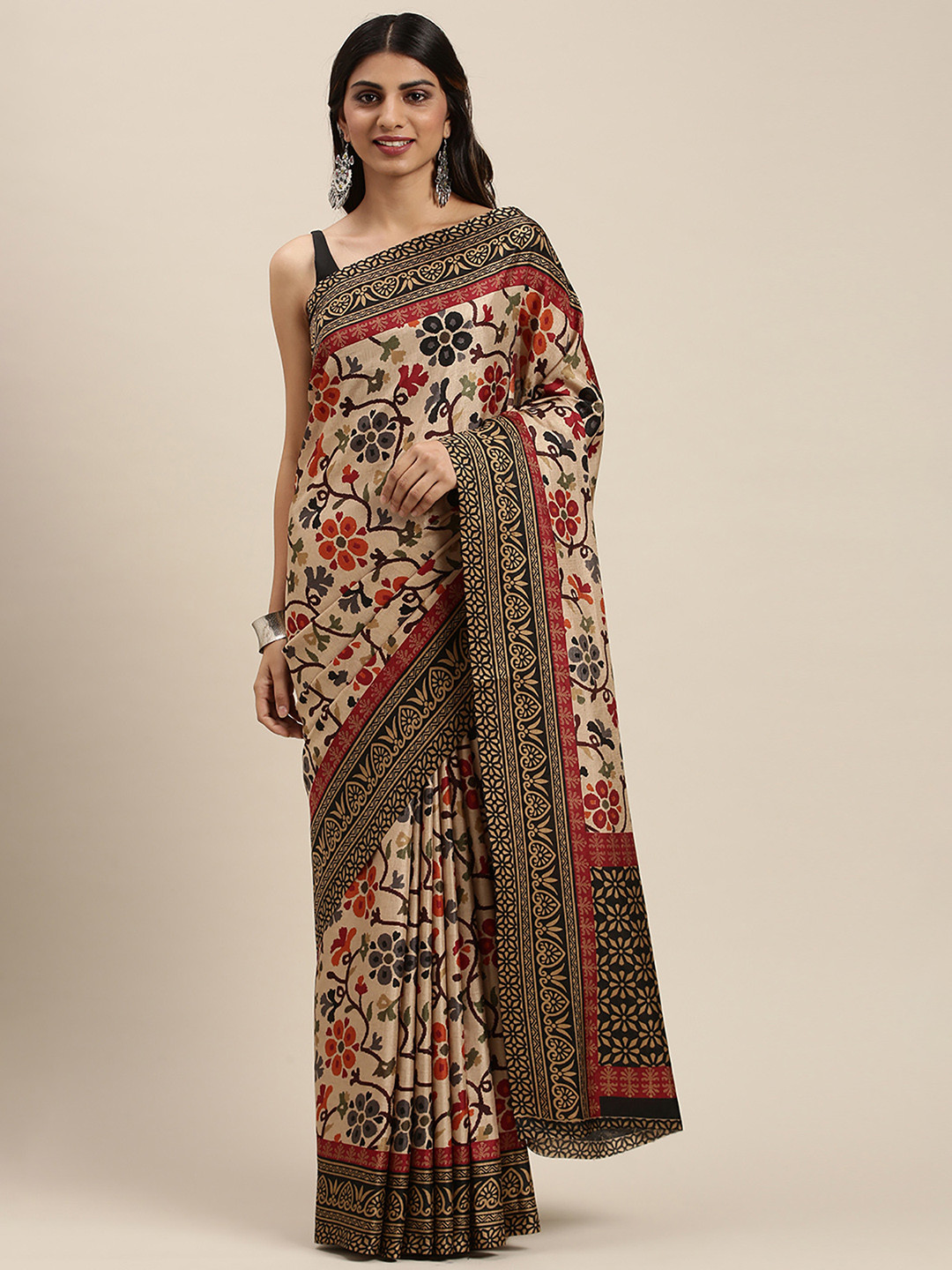

Soch Beige Floral Embroidered Silk Blend Half and Half Saree