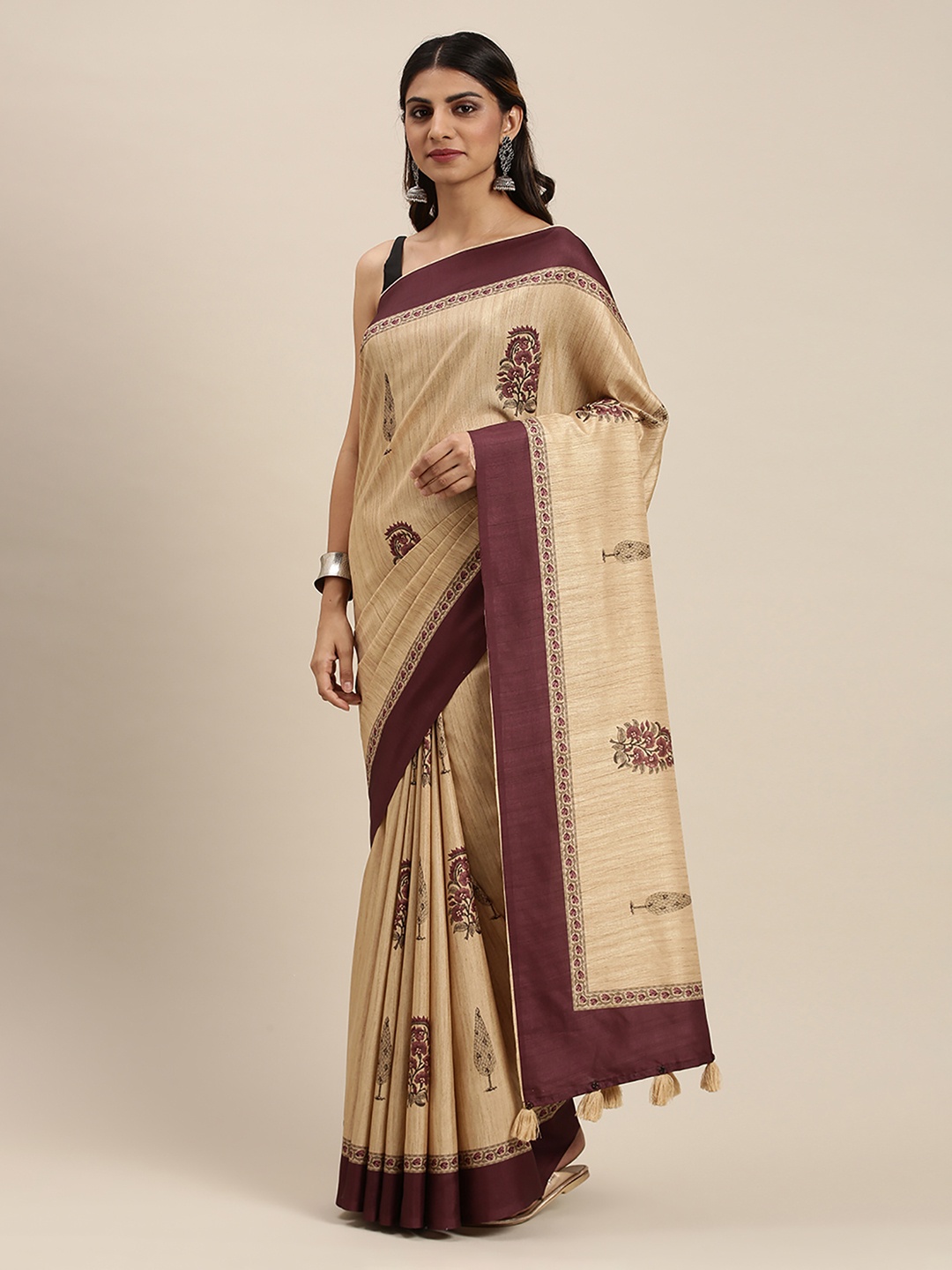 

Soch Beige & Brown Floral Silk Blend Saree