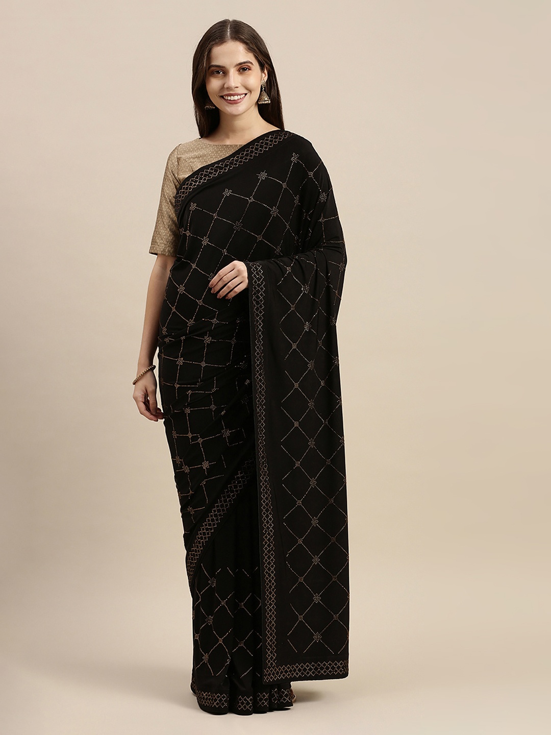 

Soch Black Embellished Beads Pure Crepe Saree