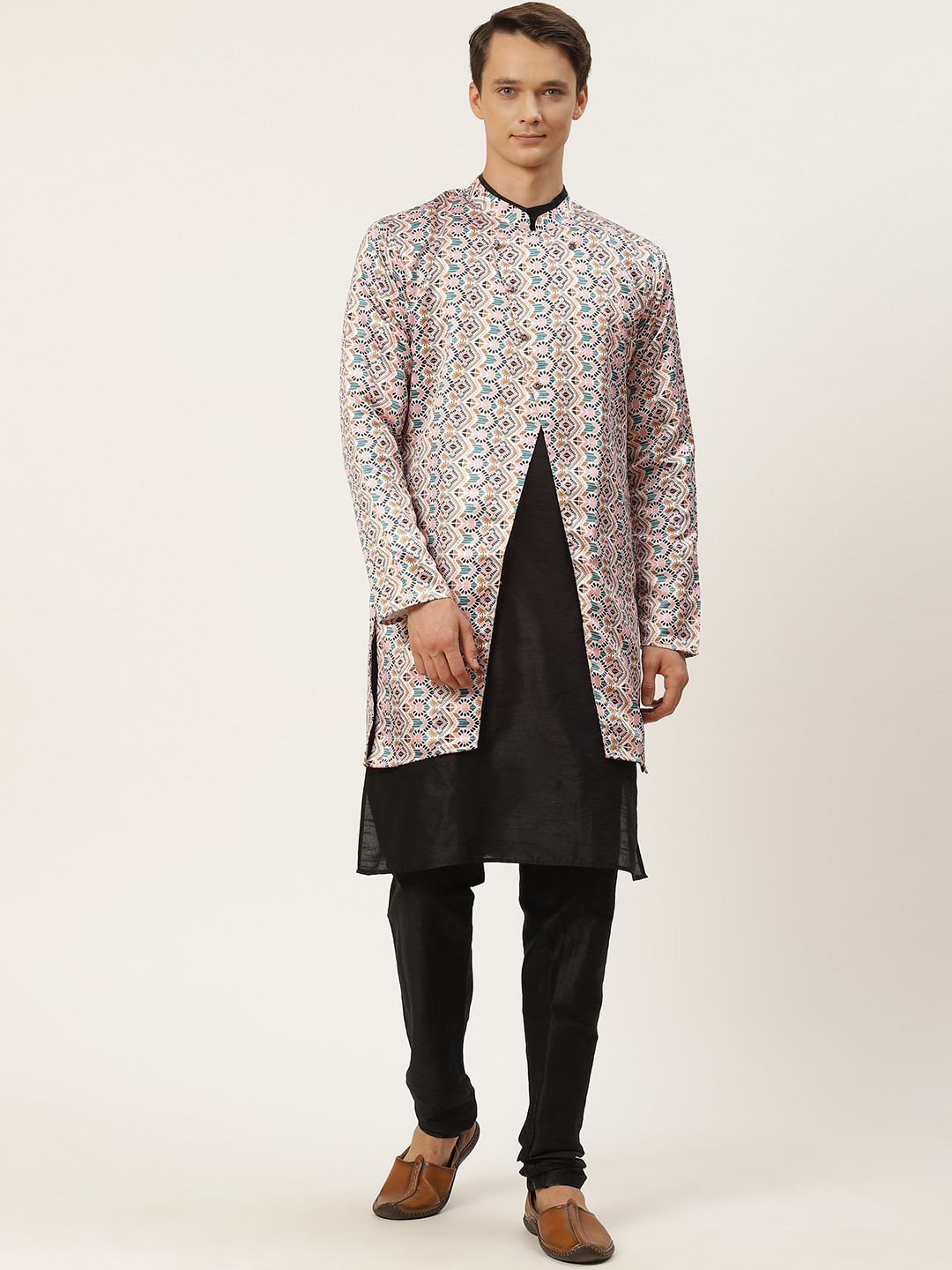 

SOJANYA Men Black Kurta with Churidar & Jacket