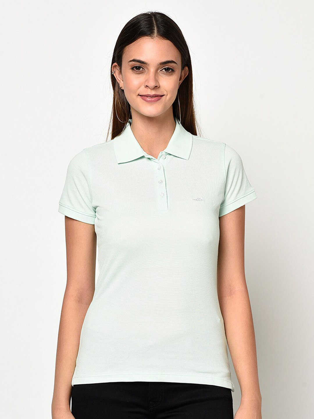 

METTLE Women Green Solid Polo Collar T-shirt