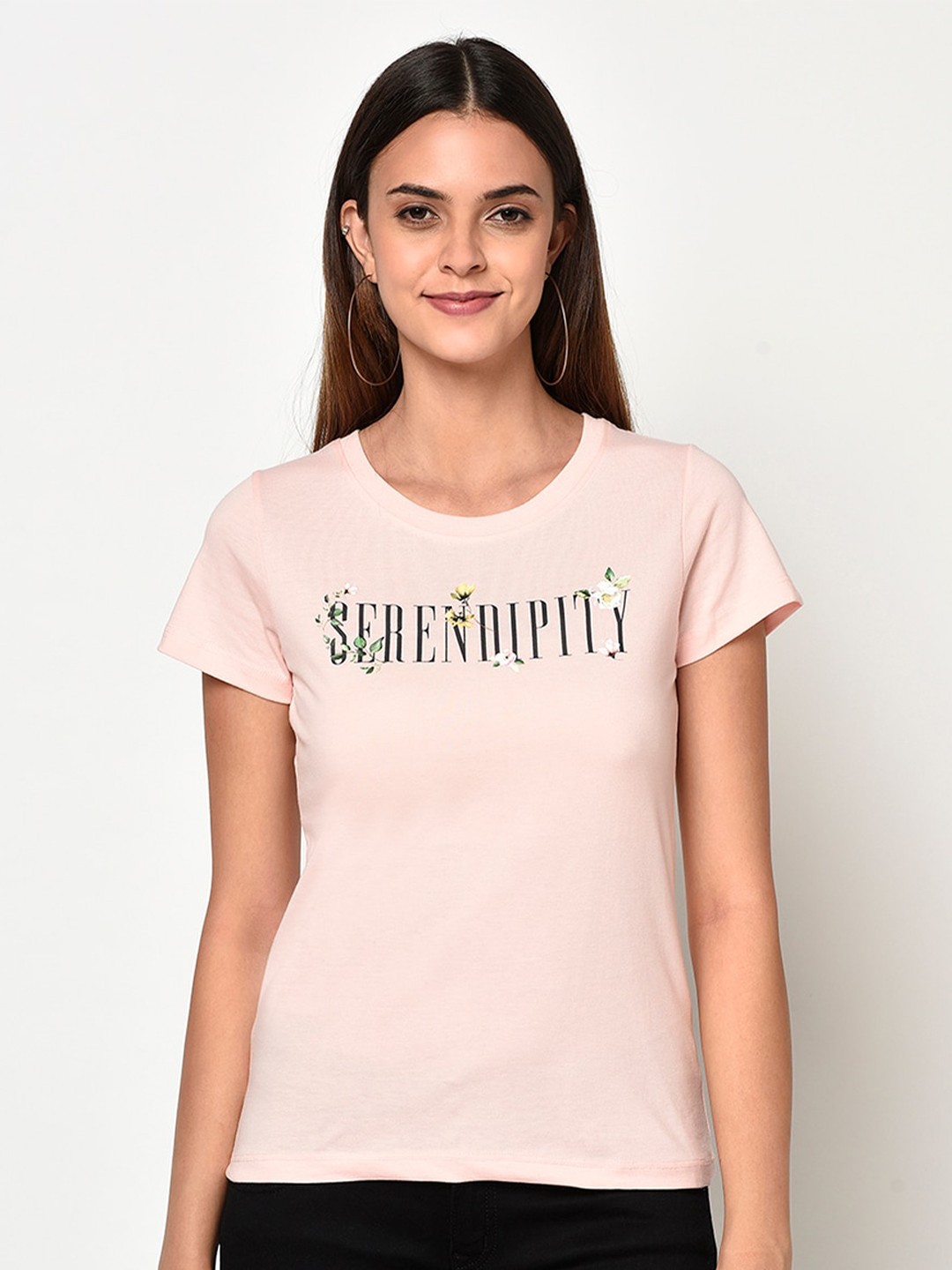 

METTLE Women Pink Printed Detail Round Neck T-shirt