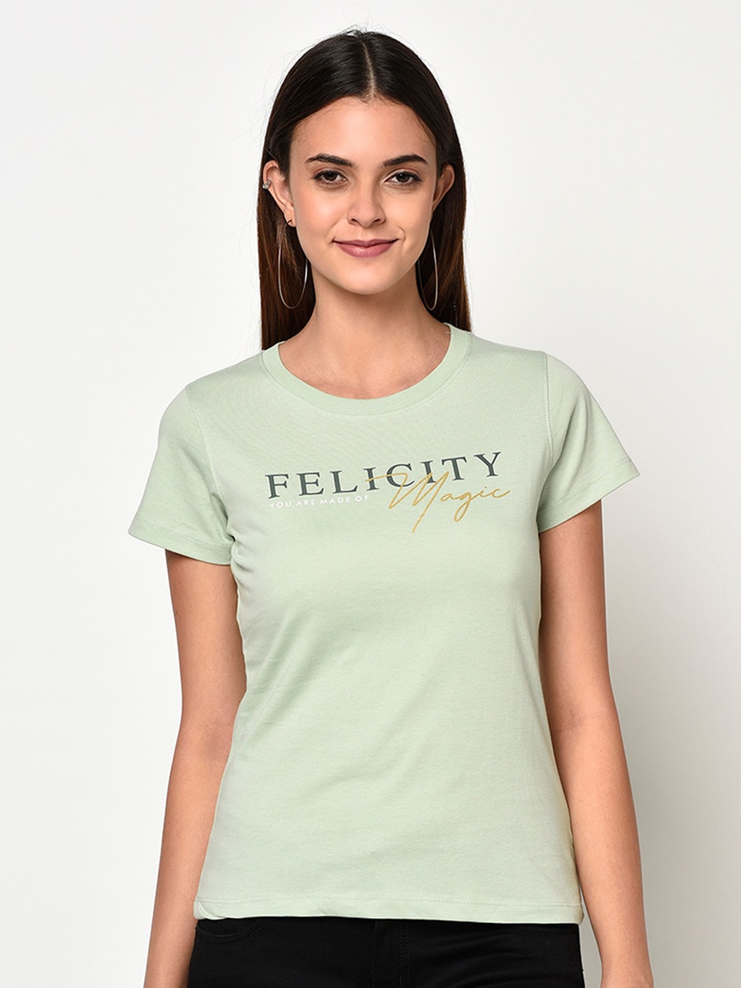 

METTLE Women Green Printed Detail Round Neck T-shirt