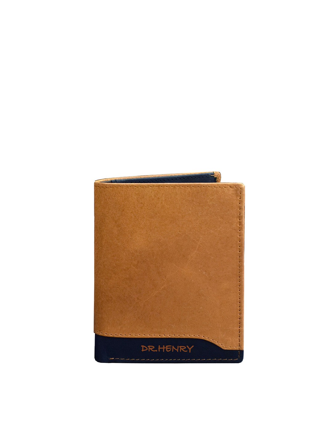 

DR. HENRY Men Tan Brown & Blue Solid Leather Two Fold Wallet
