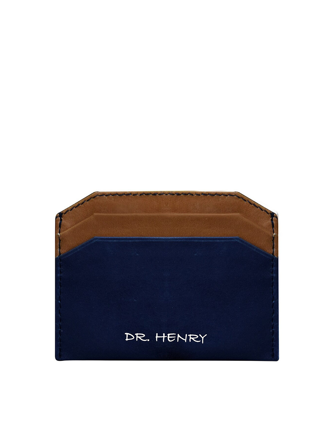 

DR. HENRY Unisex Blue & Brown Colourblocked Leather Card Holder