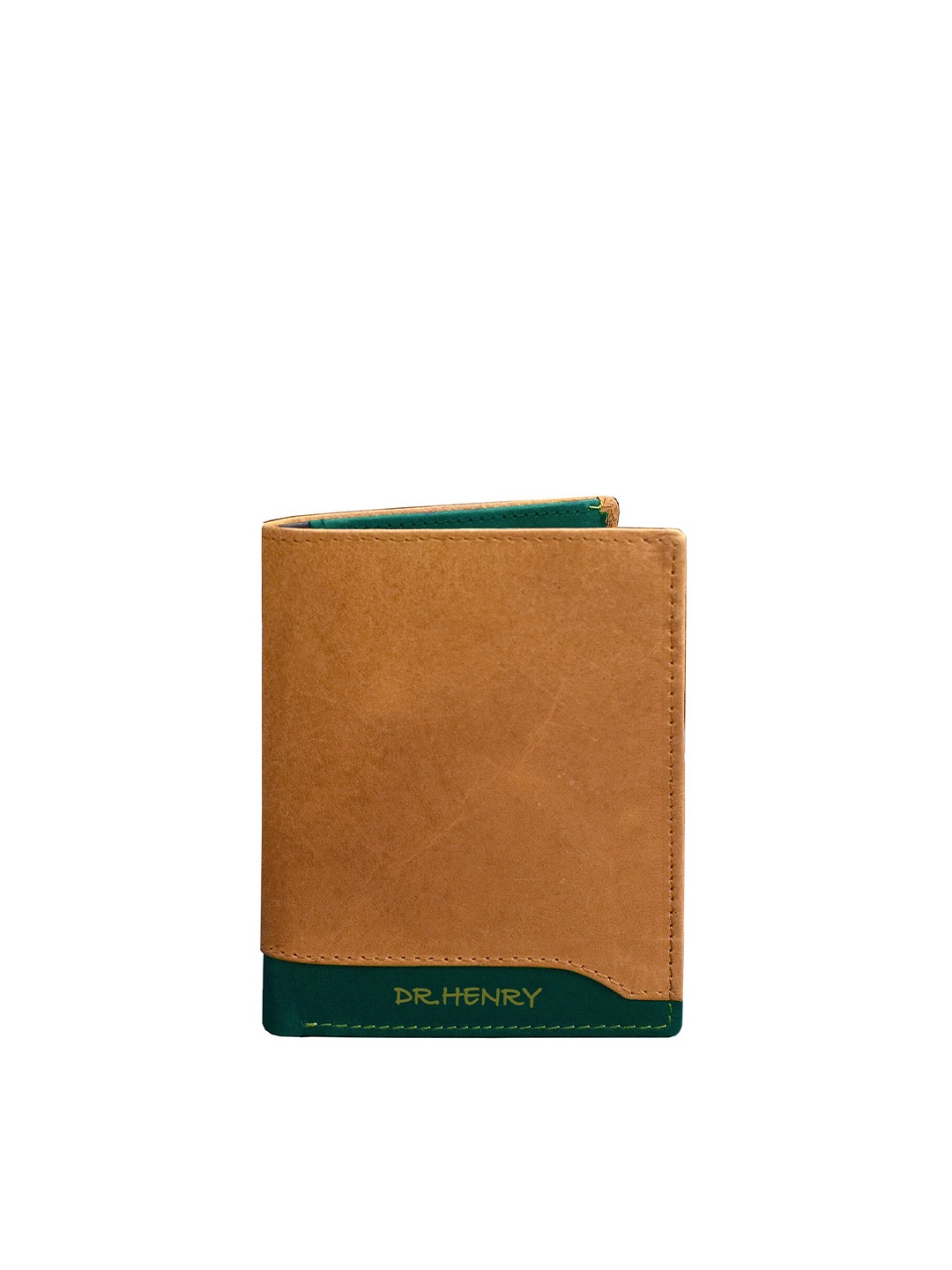 

DR. HENRY Men Tan Brown & Green Colourblocked Leather Two Fold Wallet