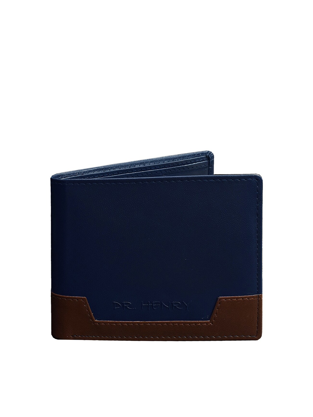 

DR. HENRY Men Navy Blue & Brown Colourblocked Leather Two Fold Wallet