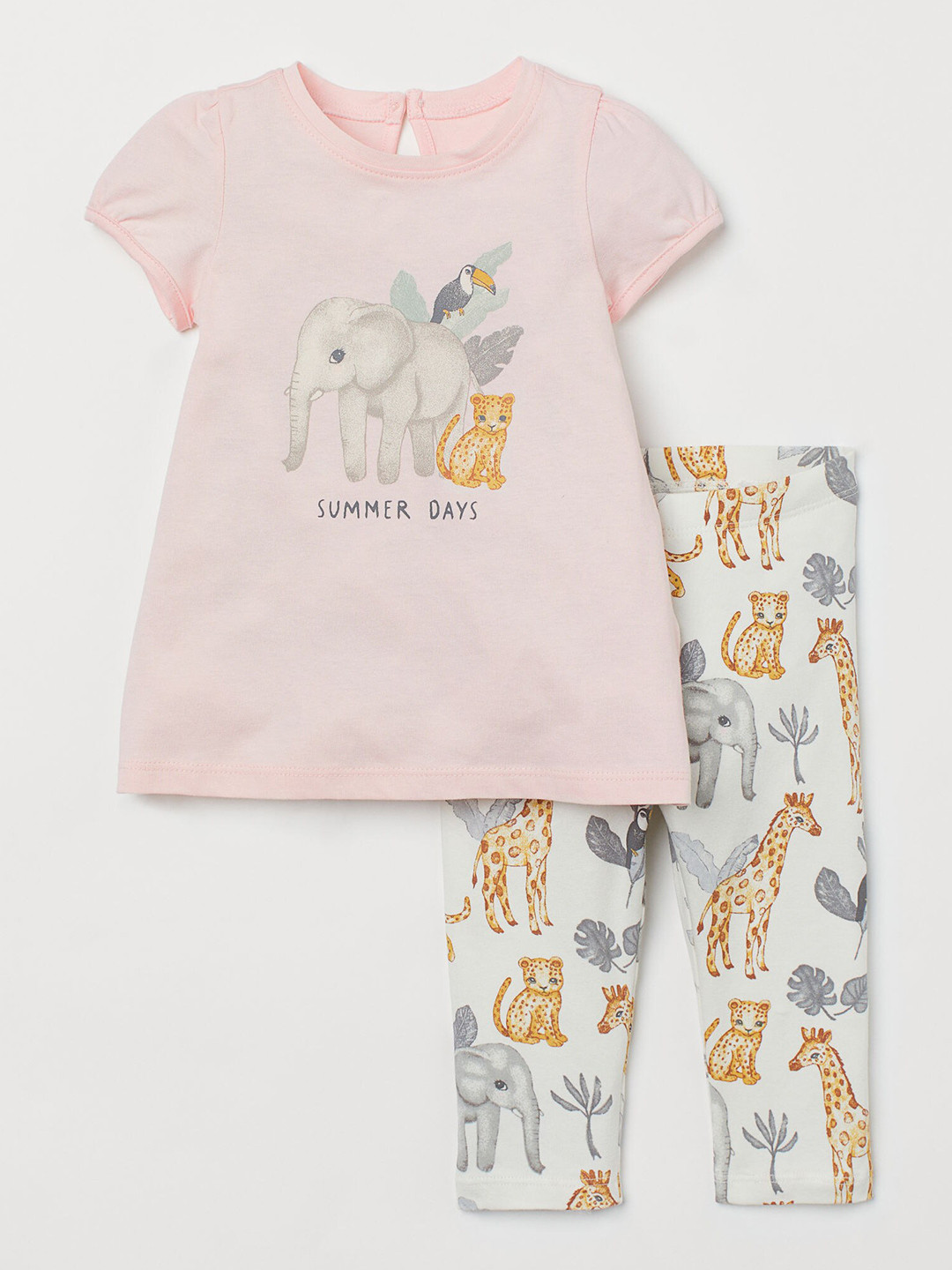 

H&M Girls Off White & Pink 2-Piece Printed Set