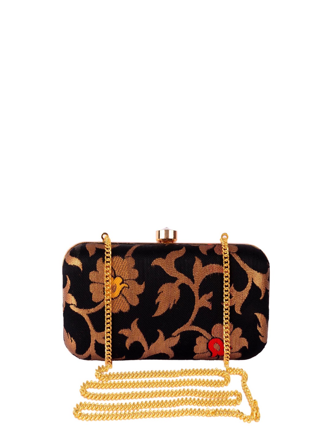 

REZZY Black & Gold-Toned Embroidered Box Clutches