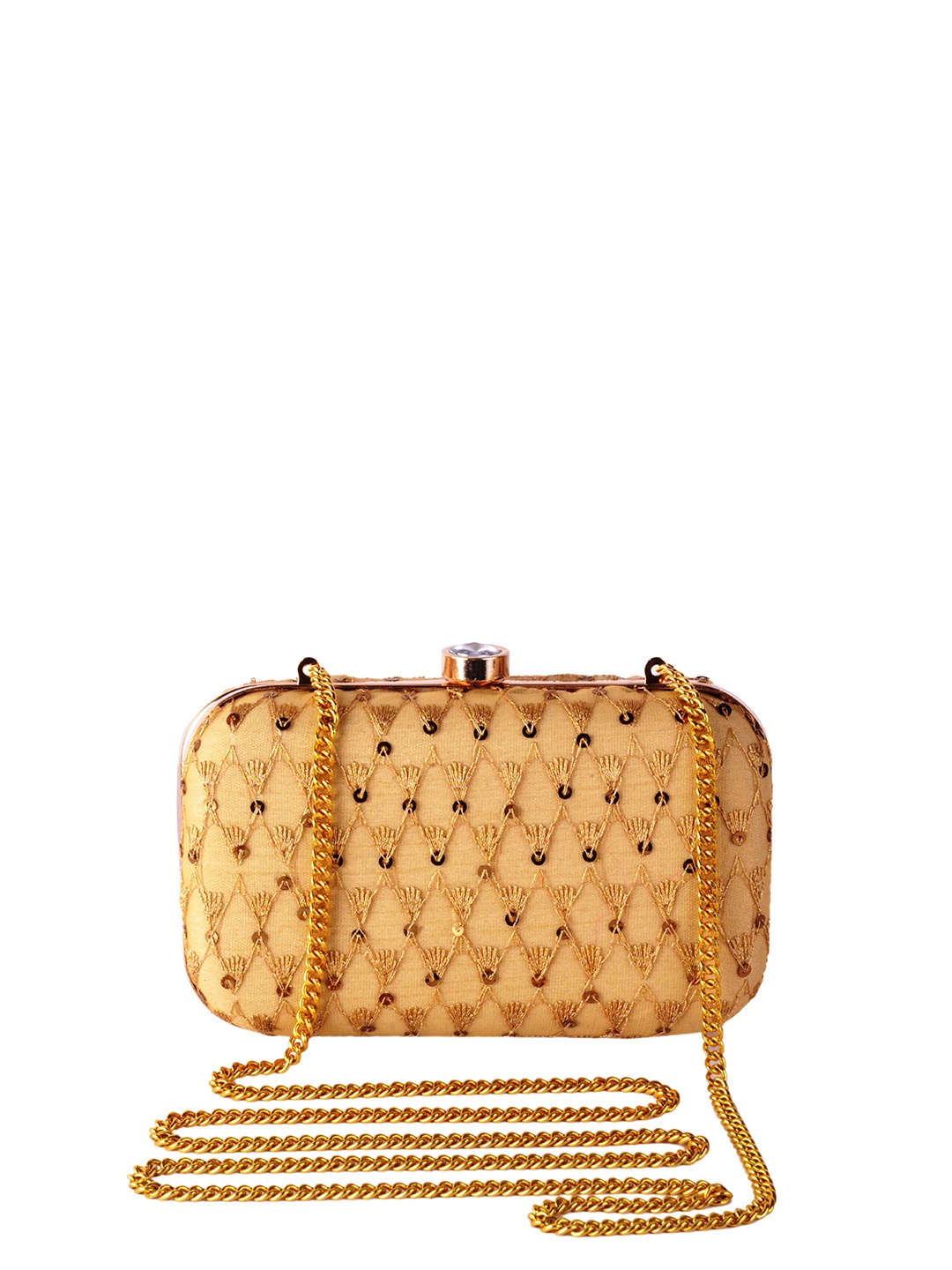 

REZZY Beige & Gold-Toned Embellished Box Clutches