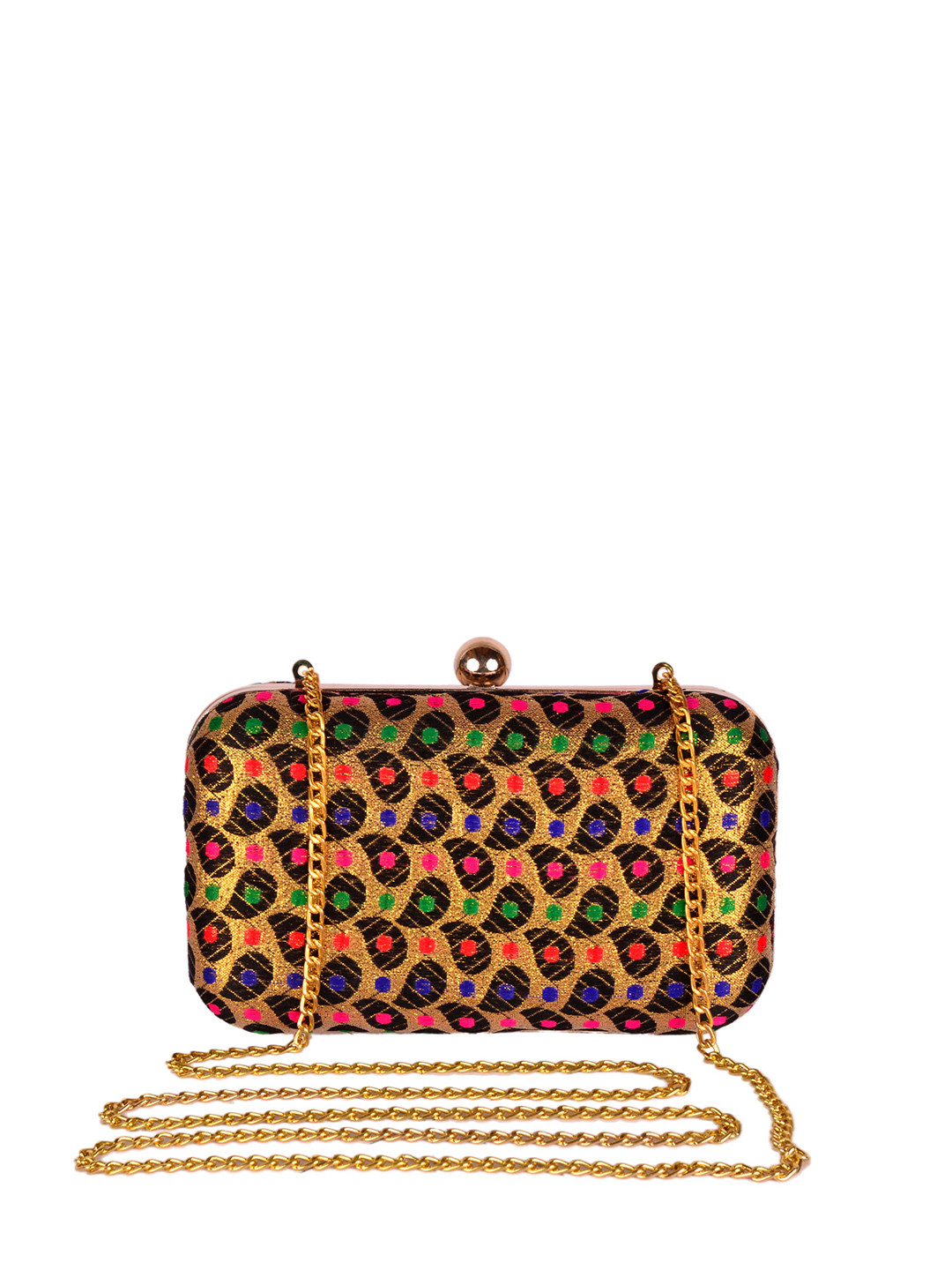 

REZZY Black & Gold-Toned Embroidered Box Clutches