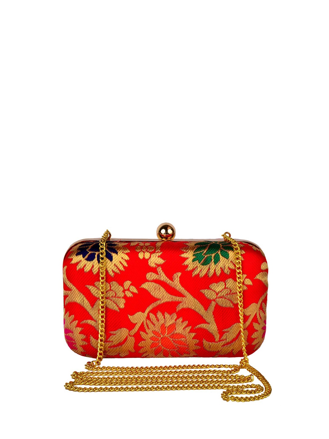 

REZZY Red & Gold-Toned Embroidered Box Clutches