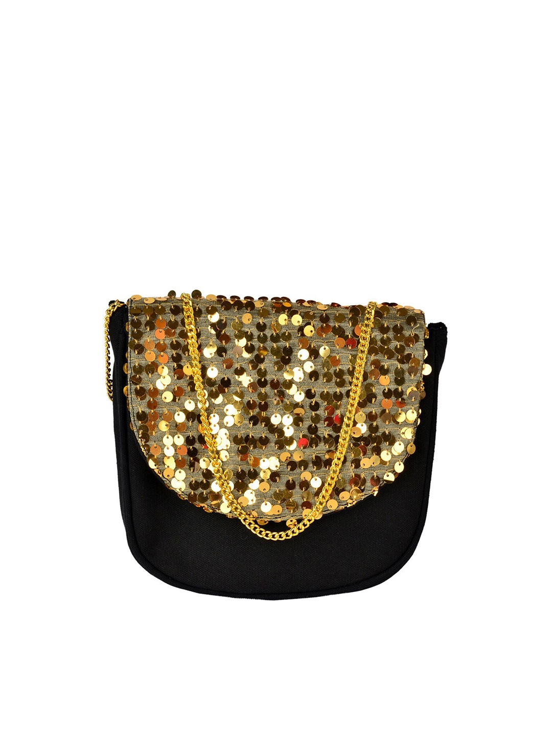 

REZZY Black & Gold-Toned Embellished Purse Clutches