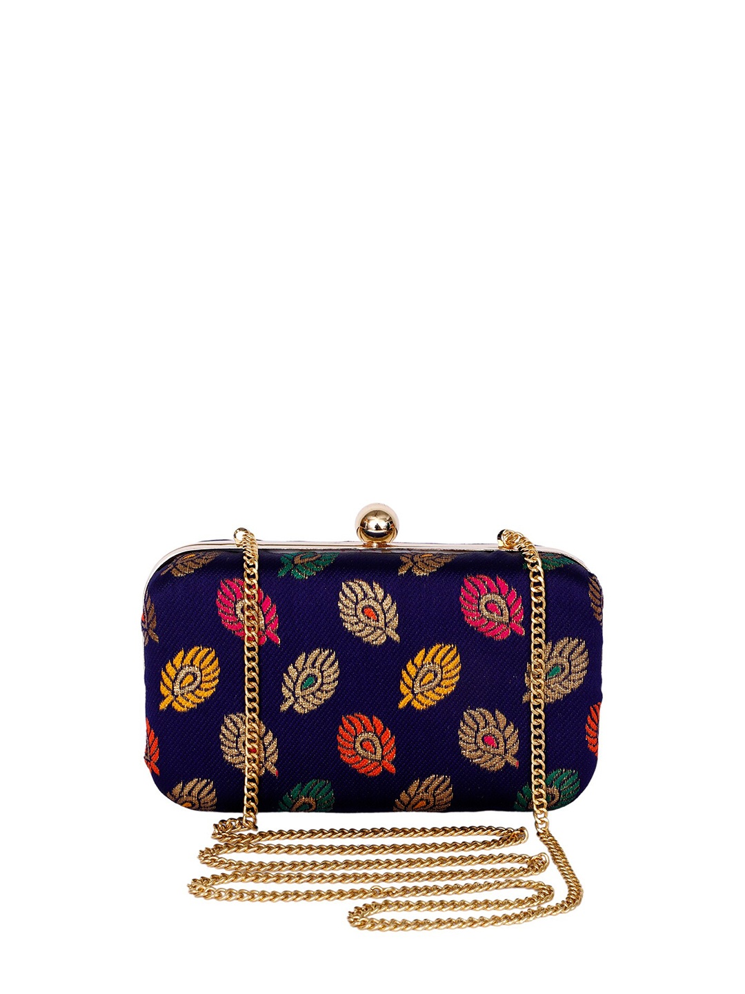 

REZZY Navy Blue & Gold-Toned Embroidered Box Clutches