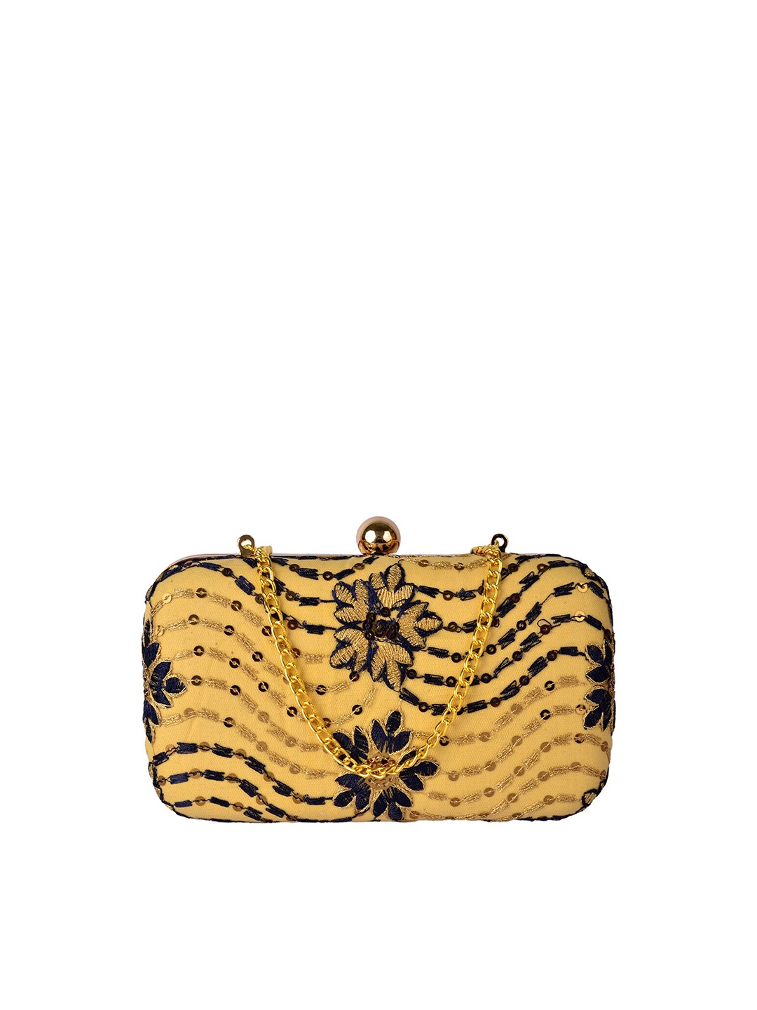 

REZZY Gold-Toned & Blue Embroidered Embellished Box Clutches