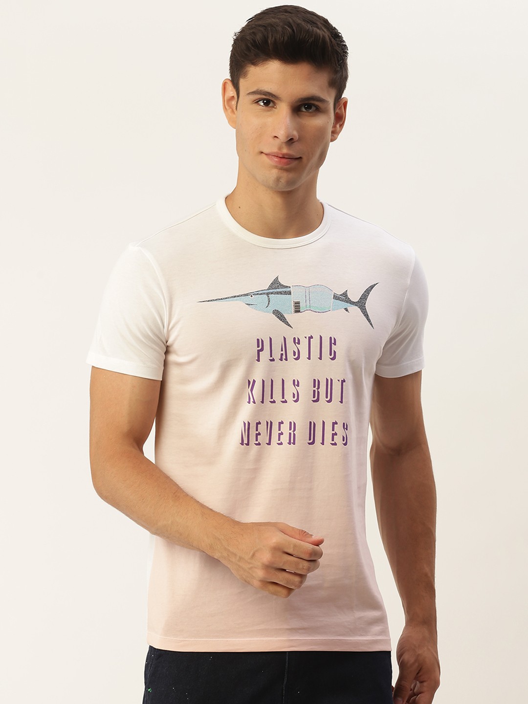 

United Colors of Benetton Men Pink Typography Printed Pure Cotton T-shirt
