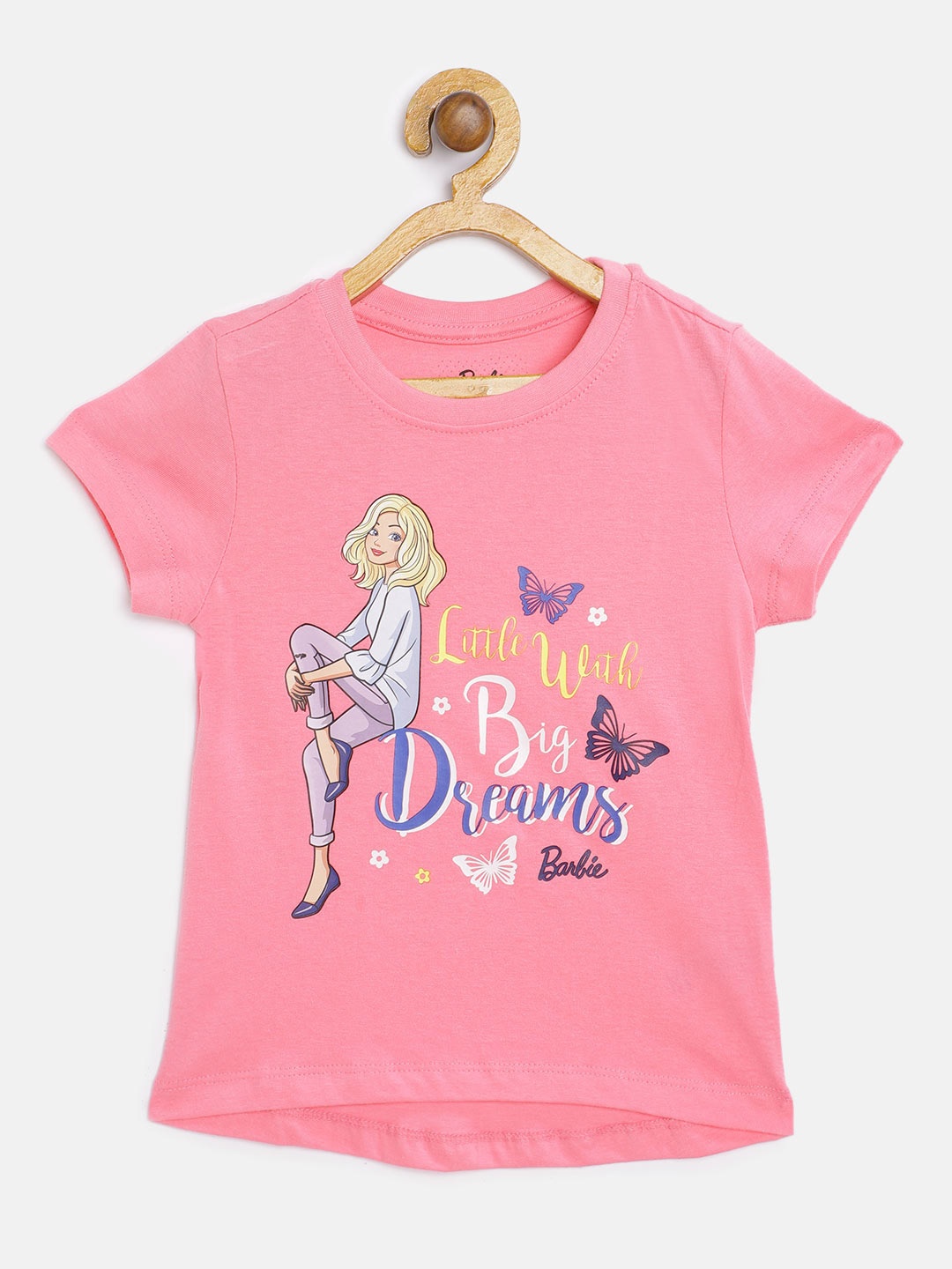

Barbie Girls Pink Blue Typography Barbie Print Pure Cotton T-shirt