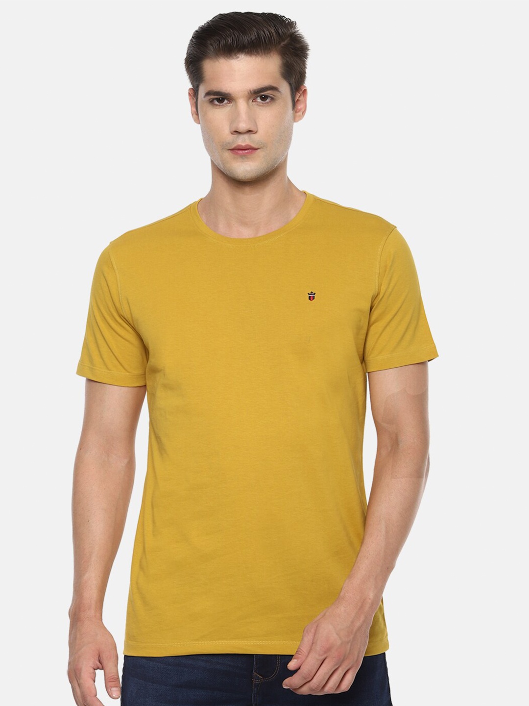

Louis Philippe Jeans Men Mustard Yellow Solid Round Neck T-shirt