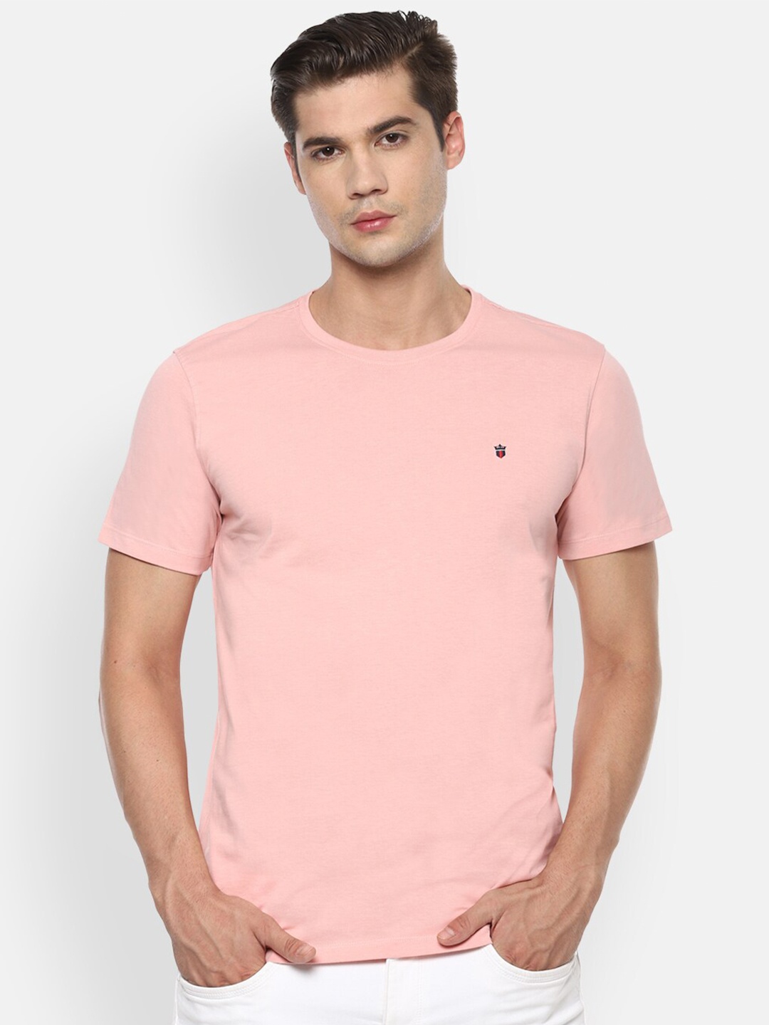 

Louis Philippe Jeans Men Pink Solid Round Neck T-shirt