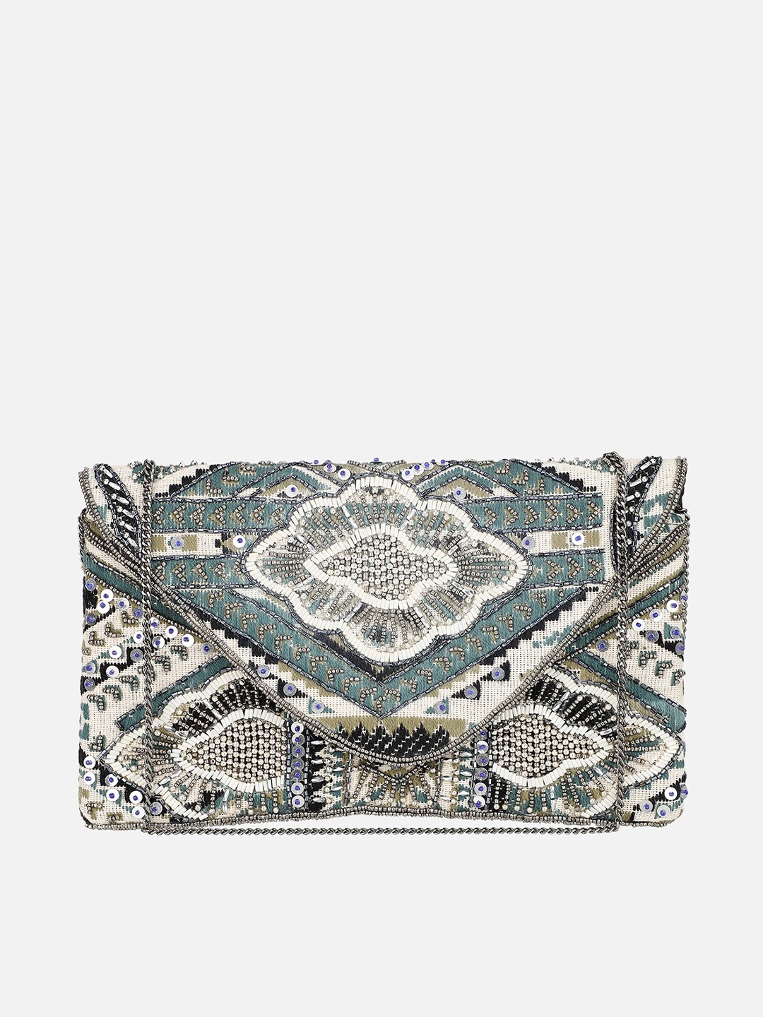 

Aditi Wasan White & Grey Embellished Purse Clutches
