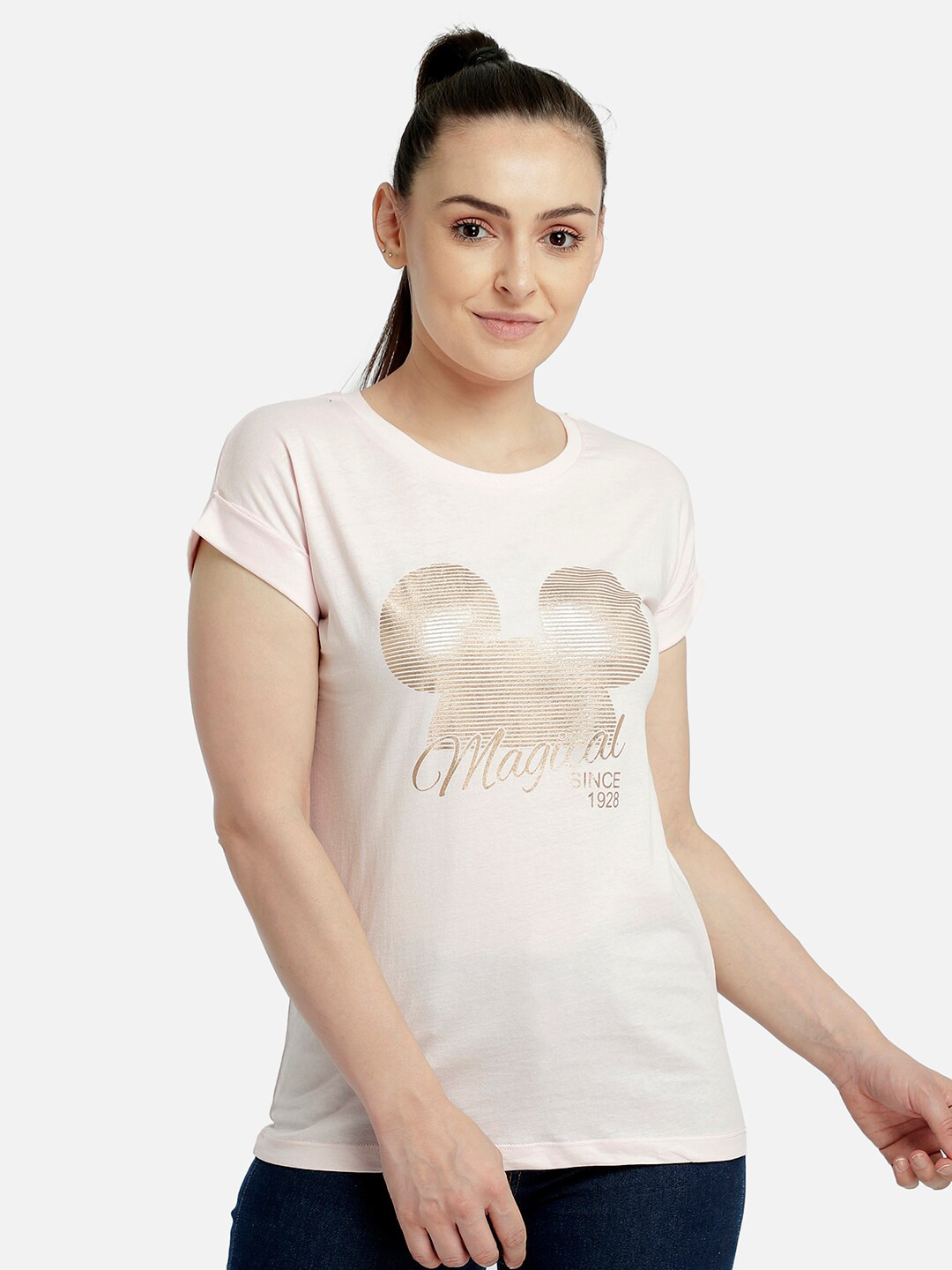 

Free Authority Mickey & Friends Women Pink Printed Round Neck T-shirt
