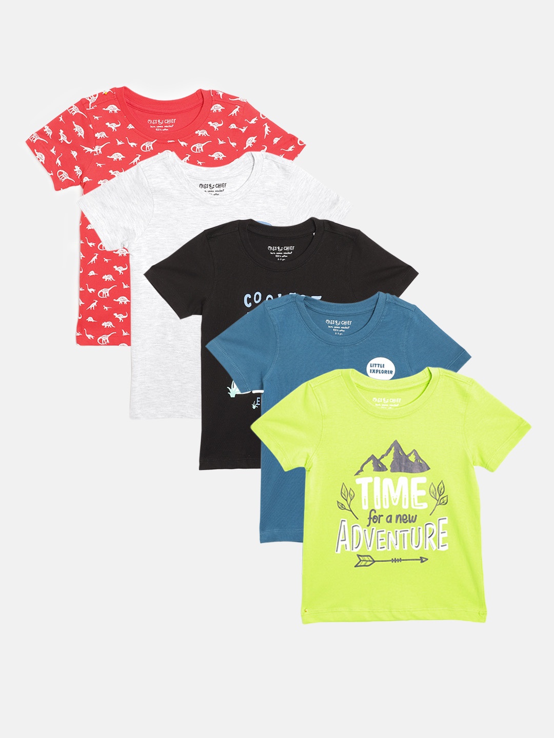 

Miss Chief Boys Pack of 5 Pure Cotton T-shirts, Multi