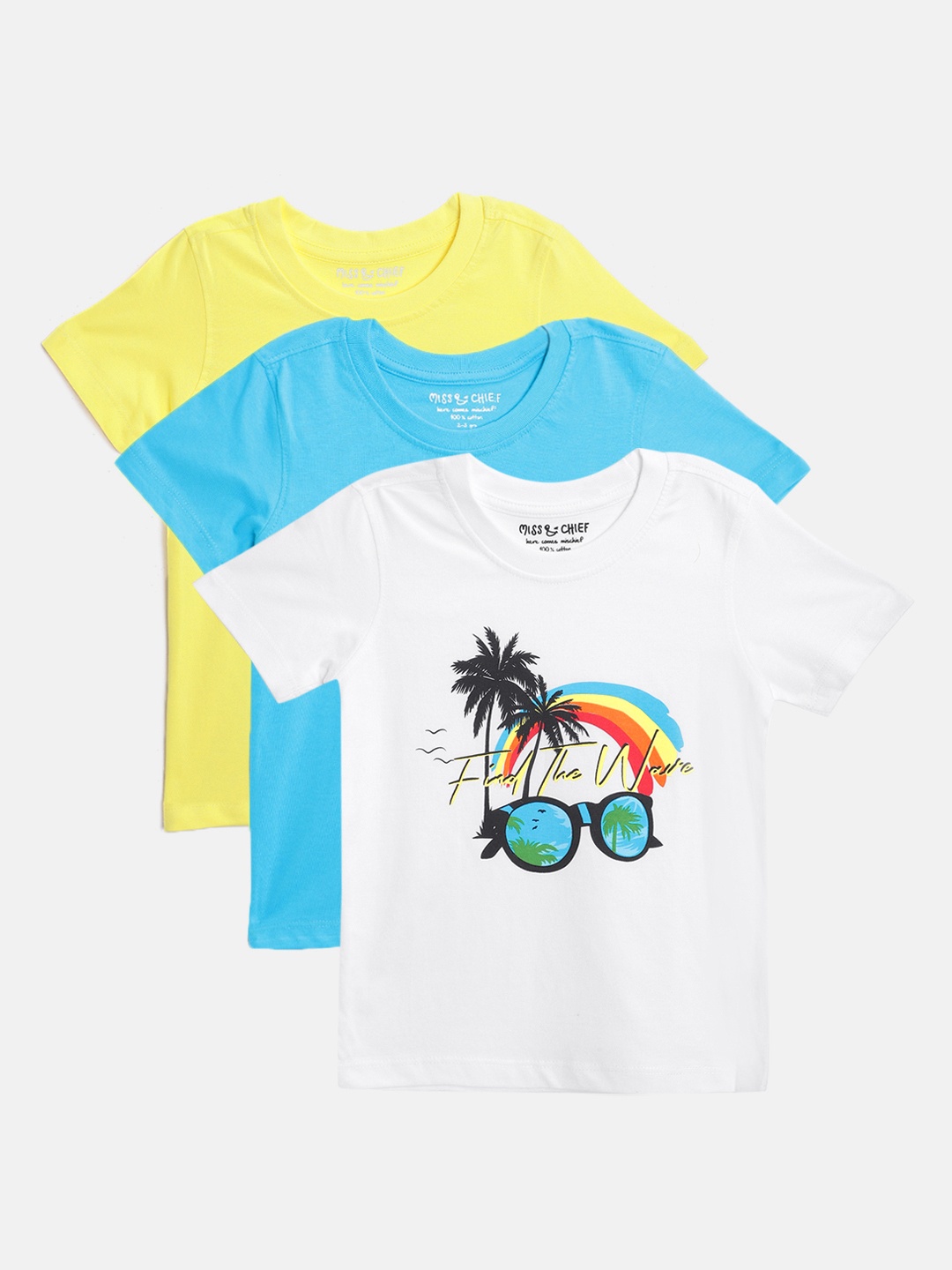 

Miss Chief Boys Pack of 3 Round Neck Pure Cotton T-shirts, White