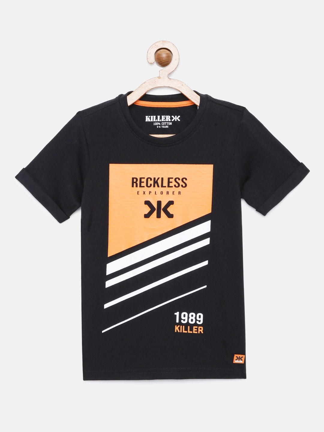 

Killer Boys Black Orange Brand Logo Printed Pure Cotton T-shirt