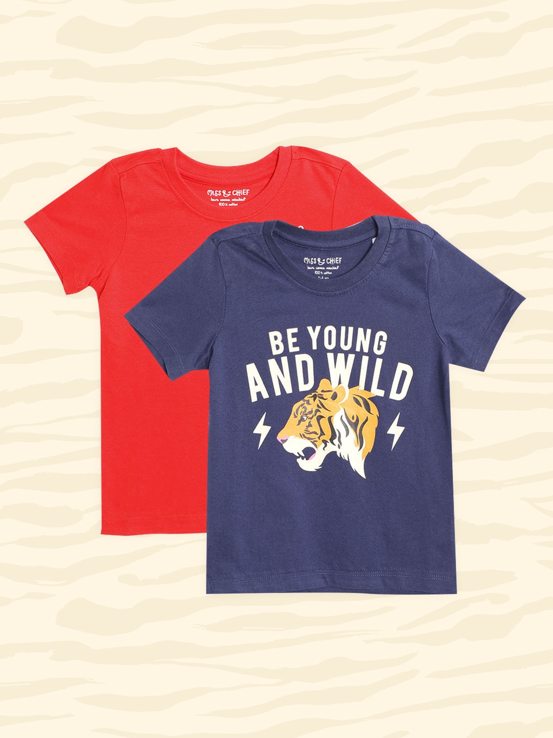 

Miss Chief Boys Pack of 2 Round Neck Pure Cotton T-shirts, Red