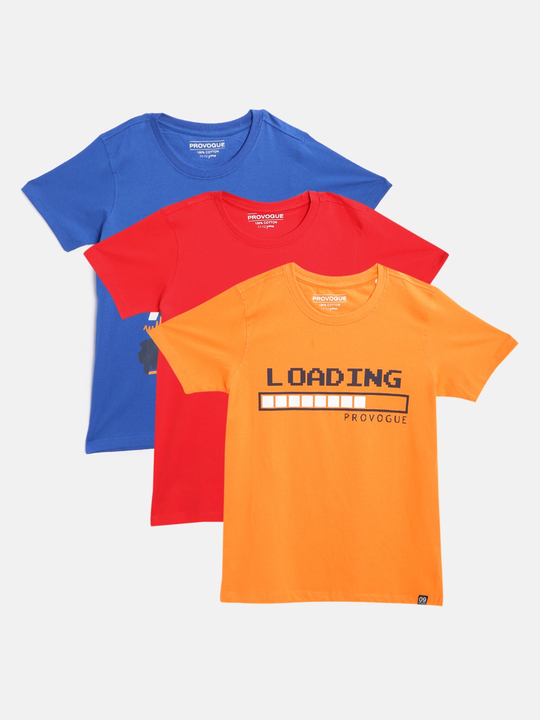 

Provogue Boys Pack of 3 Printed Cotton T-shirts, Orange